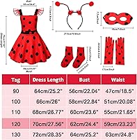 Vista 6 de Tevxj Conjunto de disfraz de mariquita y lunares para niñas, máscara y guantes, tocado, calcetín, disfraz de mariquita, fiesta de máscaras, disfraz