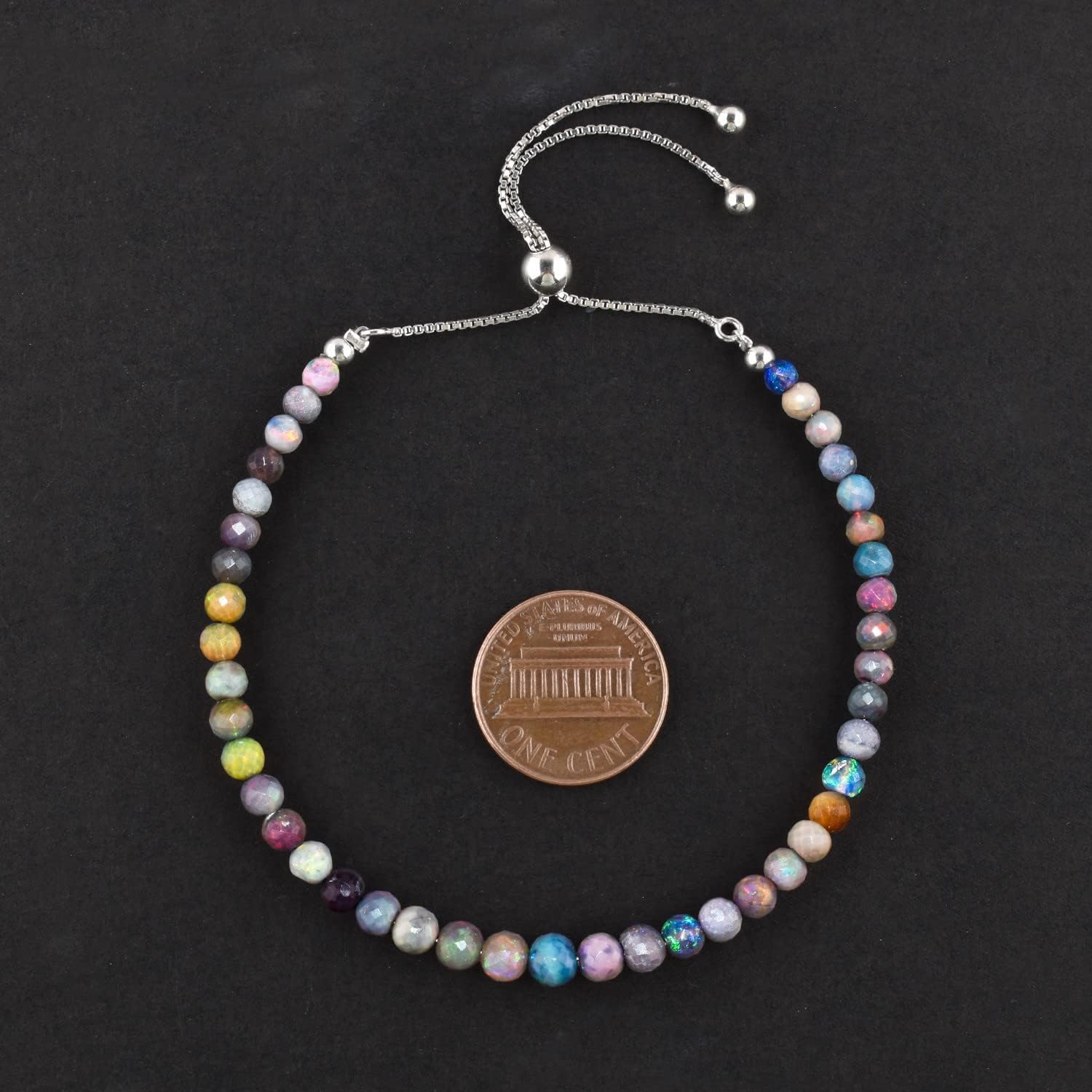 OdrillionGems Natural Ethiopian Opal Gemstones Bolo Bracelet, Black Opal Healing Crystals Beads, October Birthstone, 925 Sterling Silver, Adjustable Slider, Christmas Women Gift, 10inch - Image 4