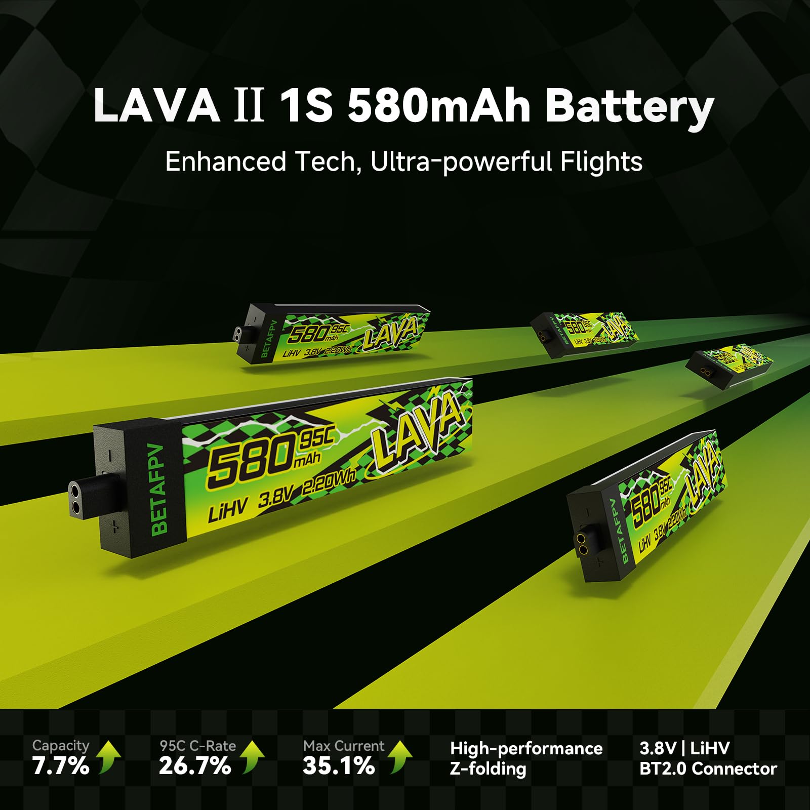 Amazon.com: BETAFPV 4pcs Lava II 1S 580mAh Battery 3.8V 95C LiHV