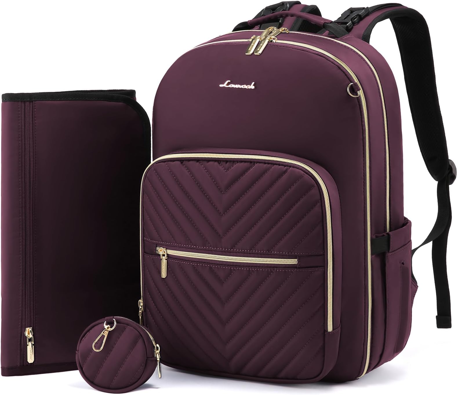 LOVEVOOK Diaper Bag Backpack, Quilted Baby Bag with Changing Pad & Pacifier Holder, Waterproof Travel Diaper Bags with USB Charging Port, Stylish and Large Capacity, Dark Purple