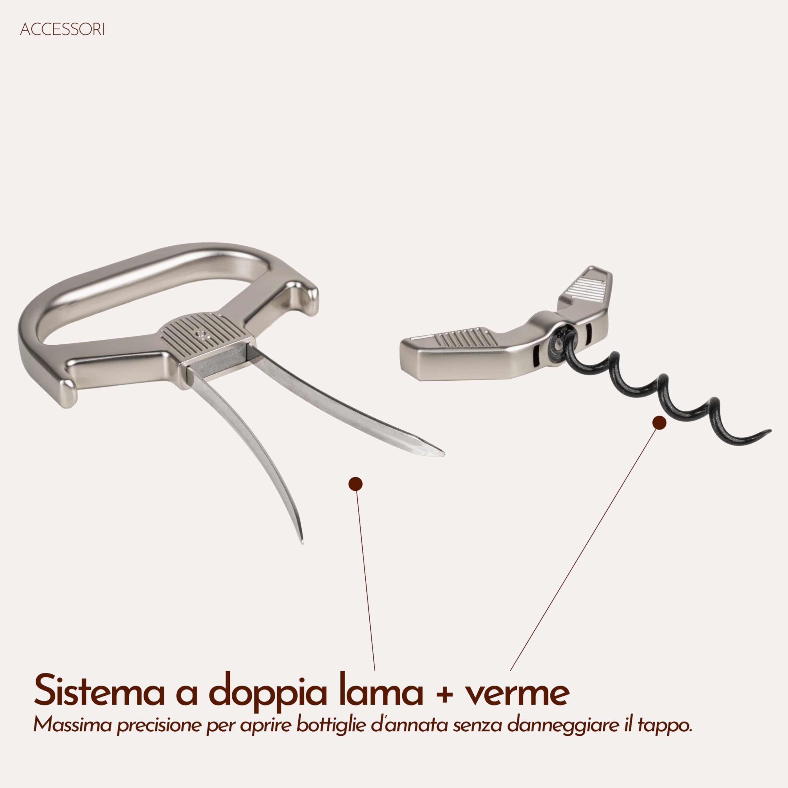 Cavatappi Professionale con Doppia Lama e Verme per Vini Invecchiati - Apribottiglie di Alta Qualità per Appassionati di Vino e Sommelier - Design Elegante e Versatile