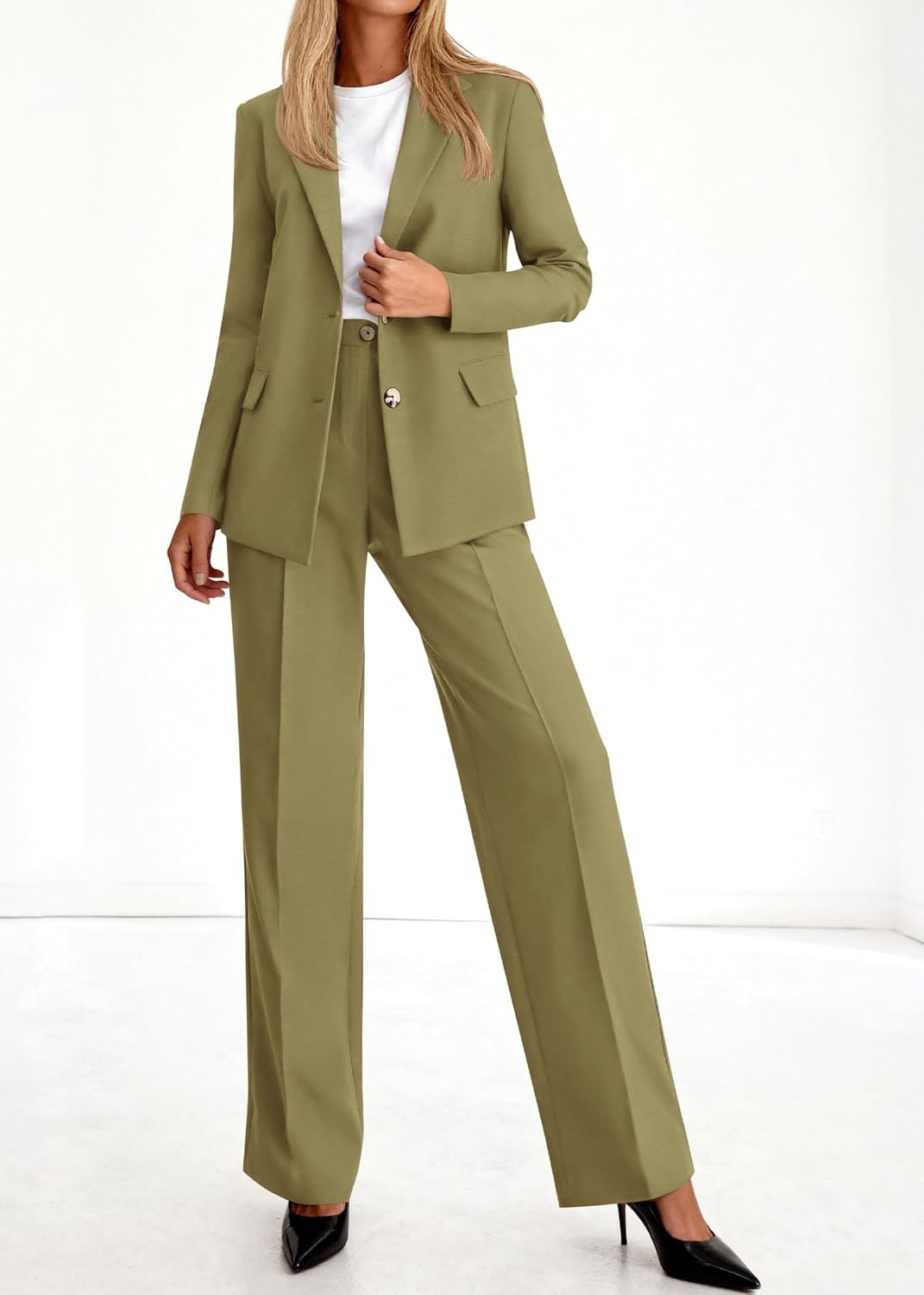 KIRUNDO Womens Suits 2 Piece Set Business Casual Blazer Jacket Wide Leg Dress Pants Suits Professional Work Office Outfits - Image 3