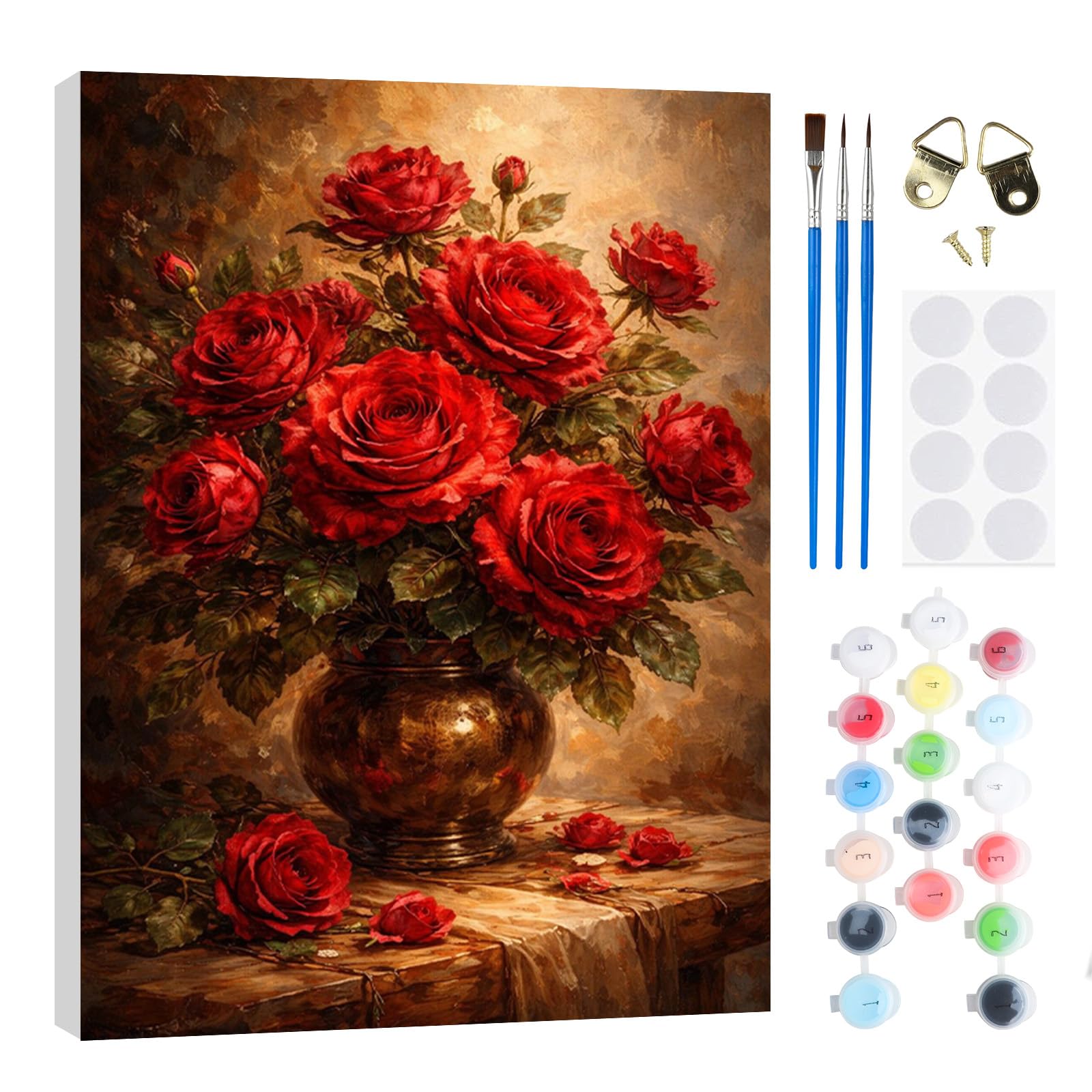 RICUVED Rose Paint by Numbers Kits Adults, Flower Painting by Number Kits On Canvas,Framed DIY Color Oil Painting Acrylic Paints,Home Wall Decor 20x30cm — image 1