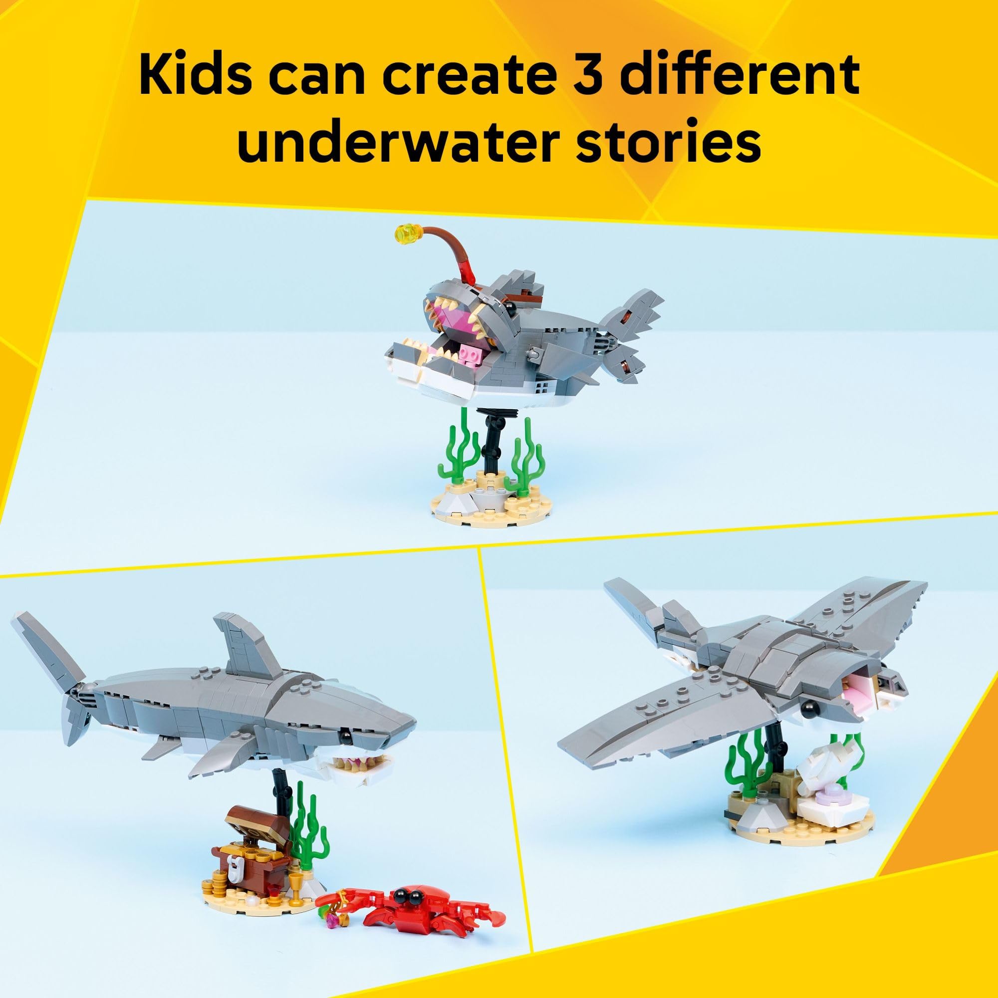 LEGO Creator Fierce Shark with a Treasure Chest Building Toy for Boys & Girls - Kids Build a Shark, Fish, or Manta Ray Animal Figure - Bedroom or Shelf Decor for Ages 8+ - 31381