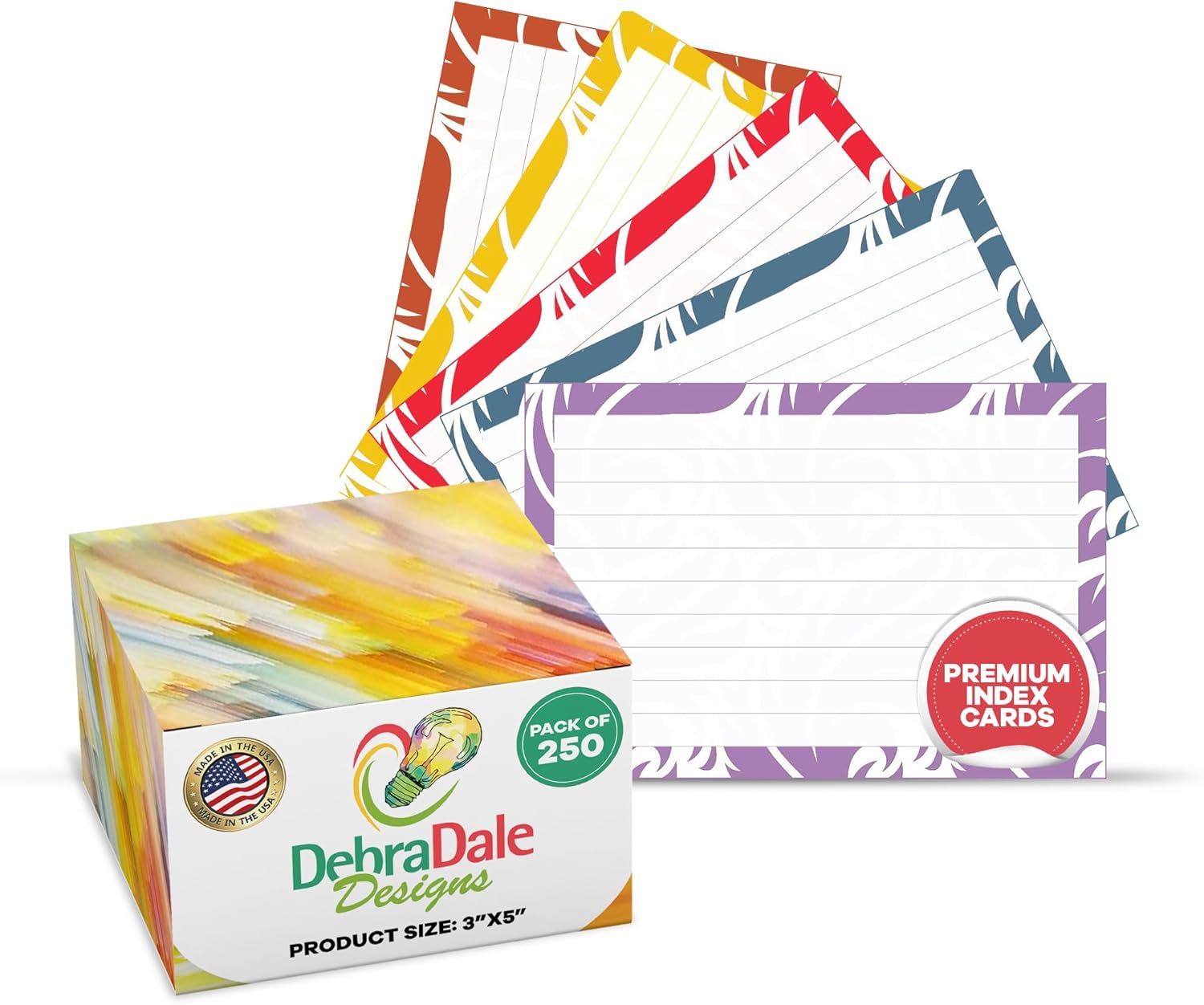Refined Paisley 250-Pack Ruled Index Cards - 3"x5" - 140# Premium Cardstock - Elegantly Boxed - Made in USA