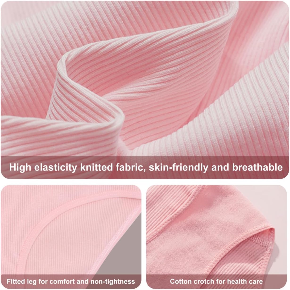 Cotton Underwear for Women Sexy Low Rise Ribbed Breathable Soft Hipster Full Coverage Briefs Cheeky