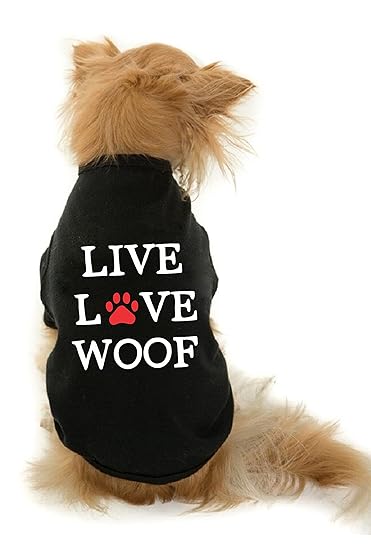 The Tee Shop Pet Clothing Collection Cool Funny Quote Printed Live, Love, Woof on Pet Dog Cat Comfortable T-Shirt (L, Red)