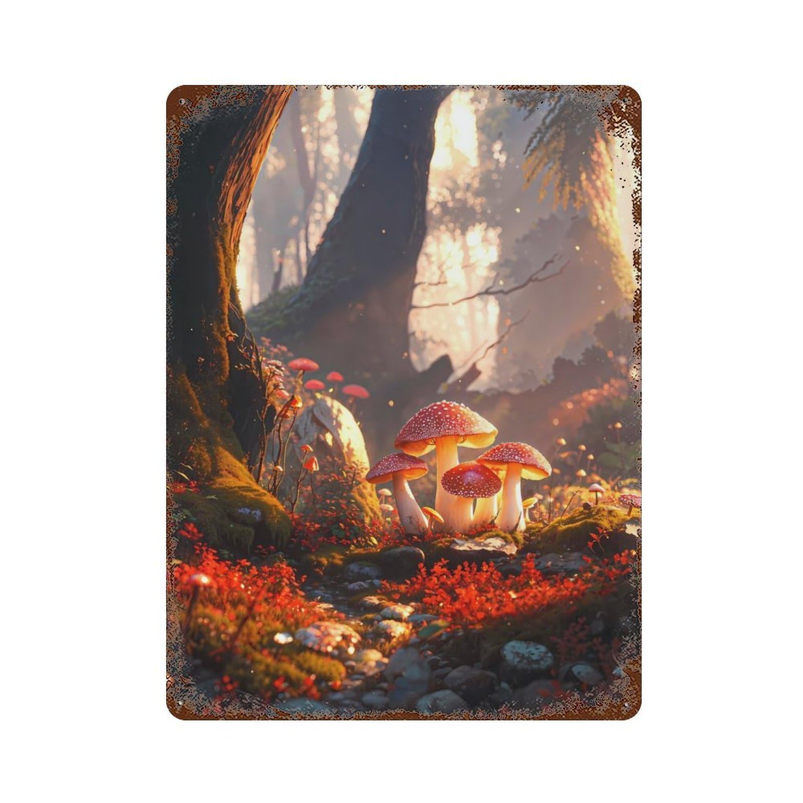 Crimson Fungi Rust Effect Tin Sign 15.7"x11.8", Ideal for Farmhouse, Kitchen And Entryway Decor