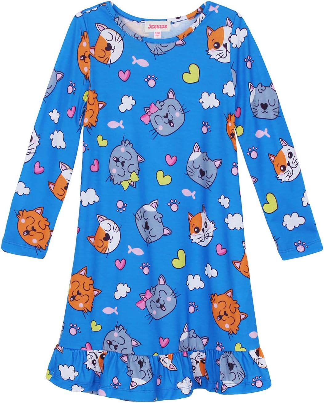 JESKIDS Girls Nightgowns Long Sleeve Dinosaur Printed Pajamas Dress