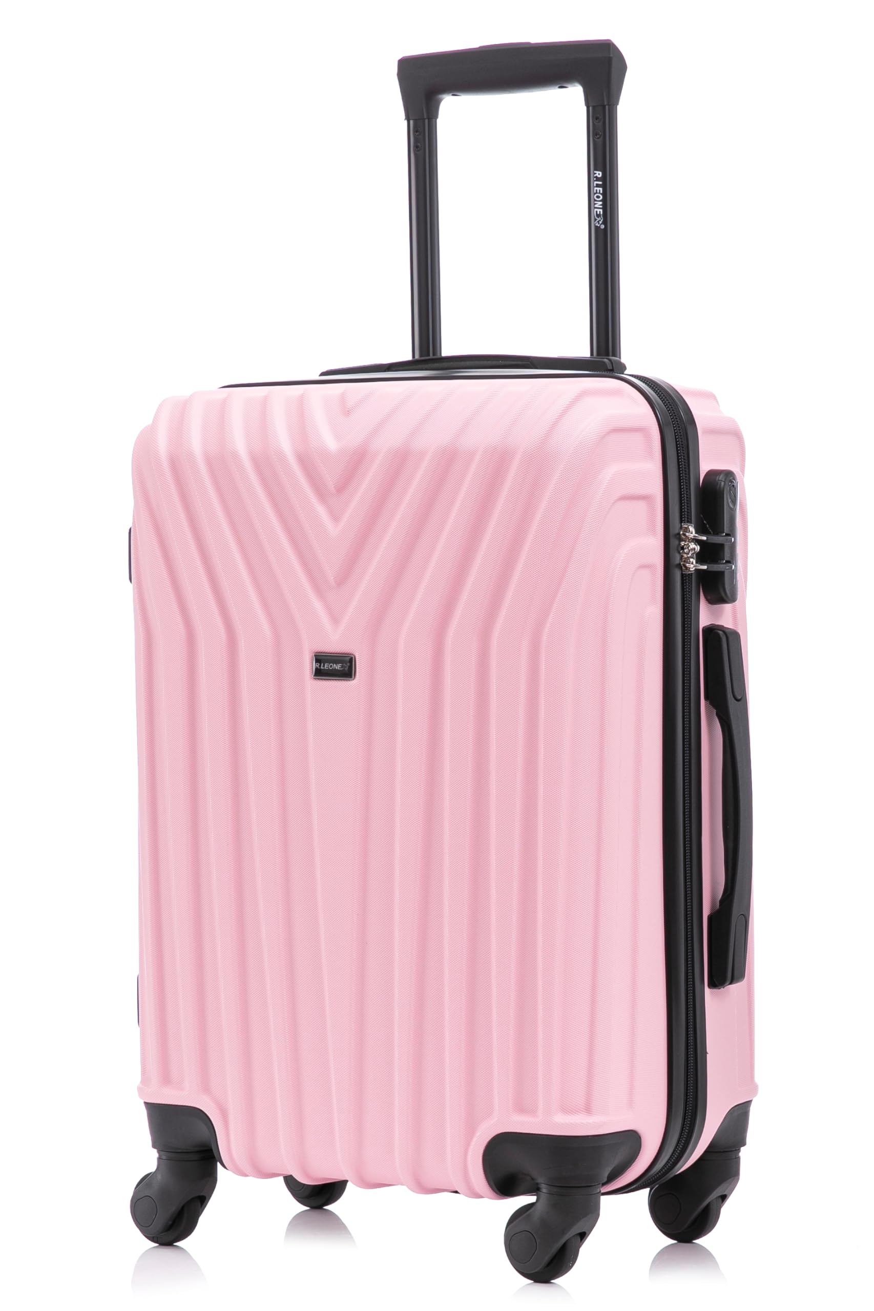 R.Leone Valigia da 1 Fino a Set 4 Trolley Rigido grande, medio, bagaglio a mano e bagaglio EasyJet 45X36X20cm 4 ruote in ABS 9002 (Rosa Pastello, L Misura Grande)