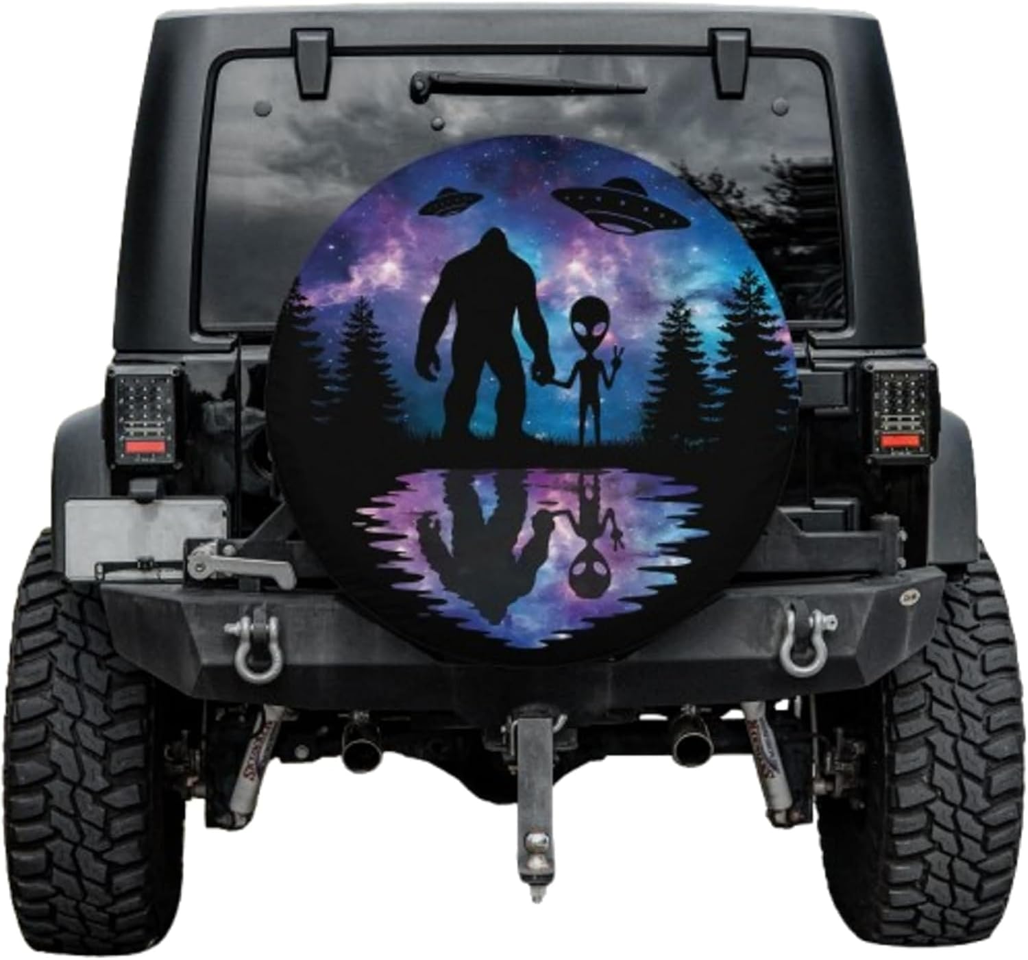 Bigfoot Alien Spare Tire Cover Cosmic Night Adventure Decor