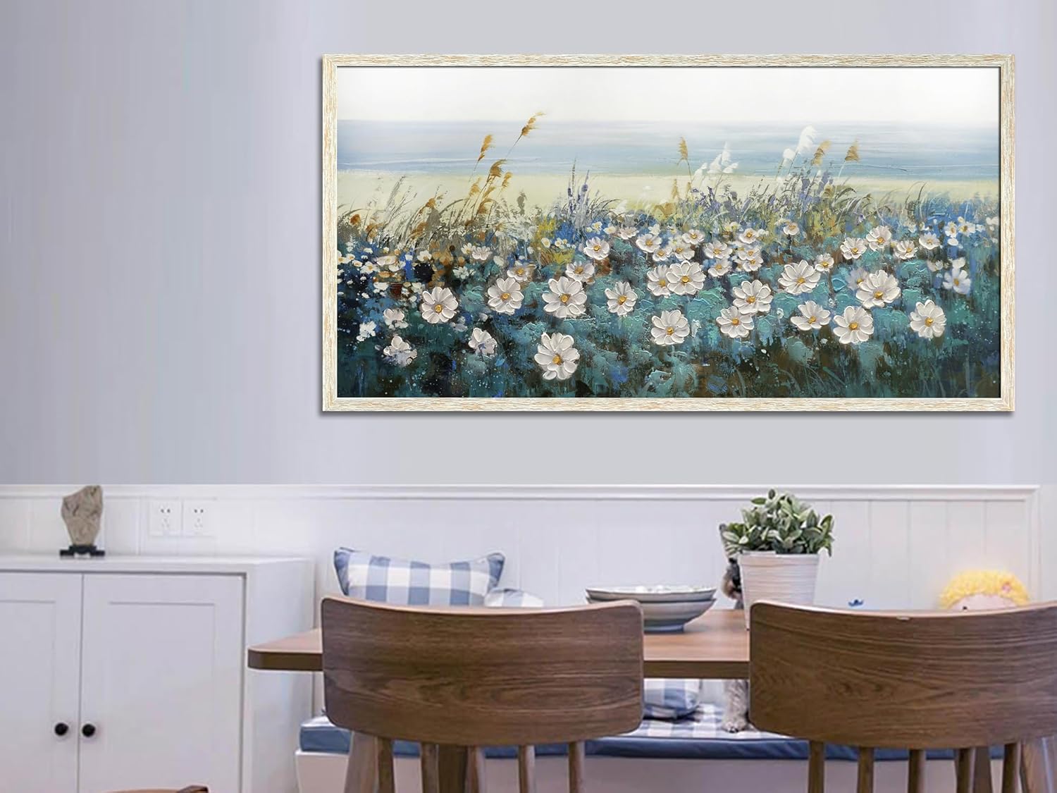 Arjun Flower Wall Art Canvas Framed Daisy Floral Textured Painting for Living Room, Bedroom Picture Artwork Dining Room Office Home Wall Decor, Large 40"x20"