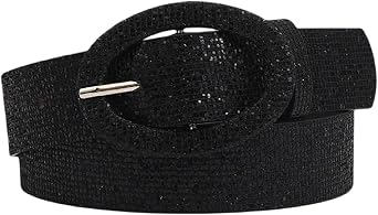 Womens Shiny Sequins Waist Belt Bling Leather Skinny Belt Jeans Dress Belt for Girls Ladies
