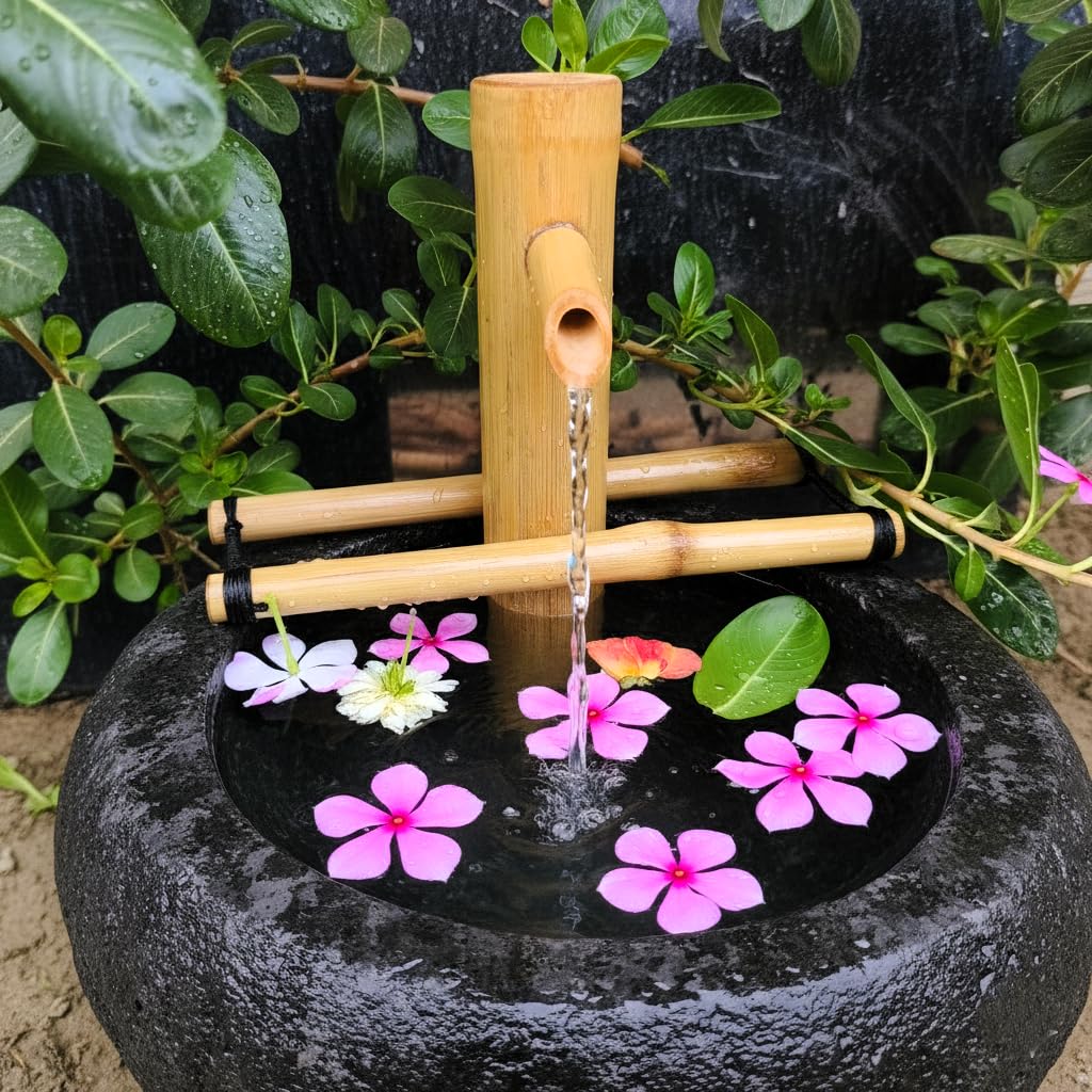Handcrafted Natural Bamboo Water Fountain | with Water Pump (Included) | Garden Decor, Balconies, Offices, Meditation Rooms | Indoor/Outdoor Water Feature | (Bowl Not Included)-image-25
