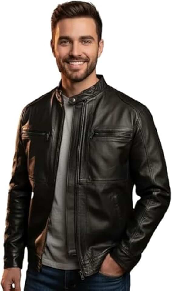 Jaqueta Masculina em Couro Legítimo, Estilo Esportivo, para Inverno