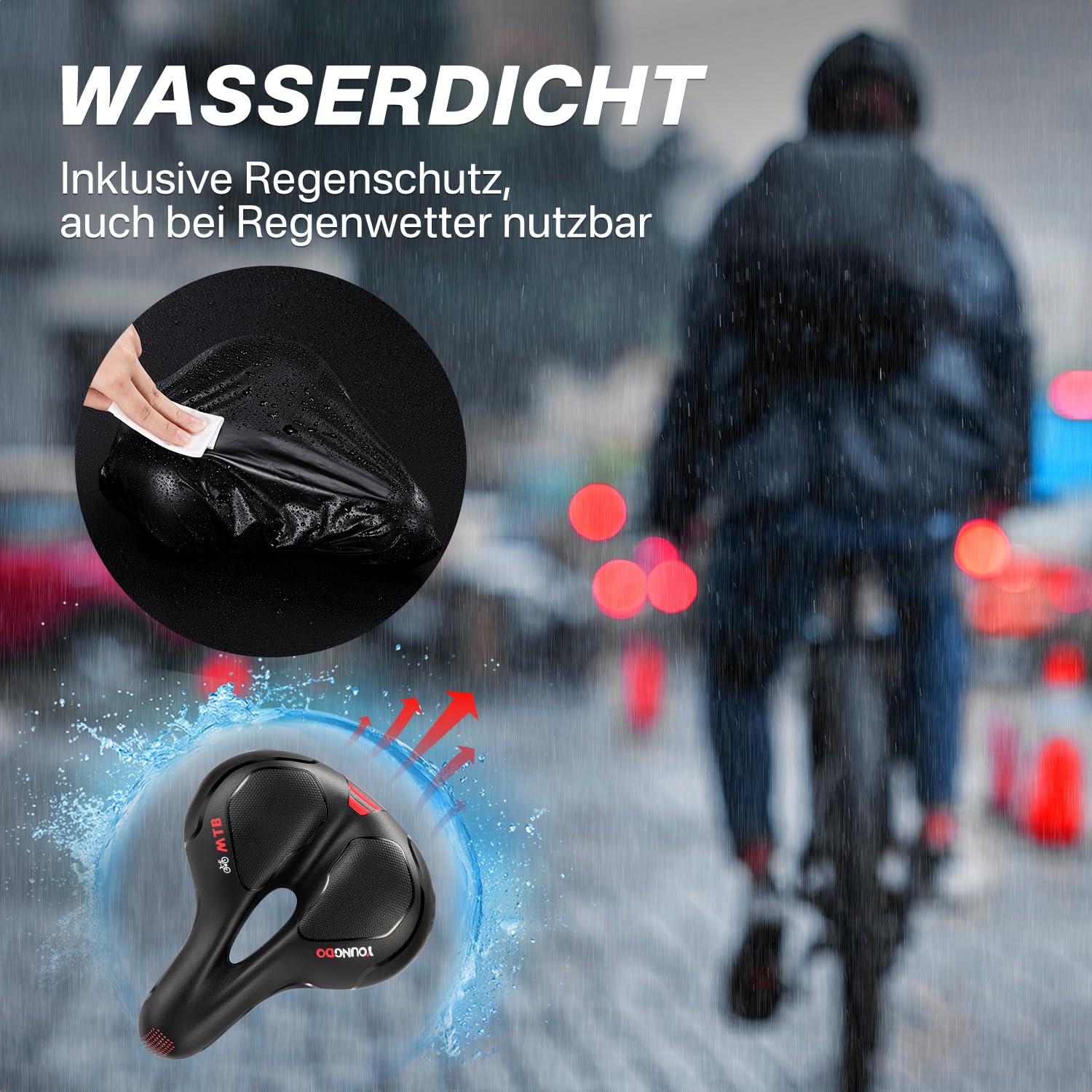 YOUNGDO Fahrradsattel, Gel Fahrradsitz, weicher, komfortabel atmungsaktiv stoßdämpfend, Ergonomisch Fahrrad Sattel mit wasserdichte Abdeckung