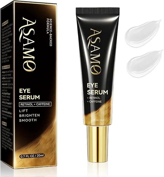 ASAMO Retinol&Caffeine eye serum, Fast Absorbing, Correction for Puffy Eye Bags Fine Lines Dark Circles Wrinkles, 48Hr Hydrating Under Eye Cream, 0.7fl.oz