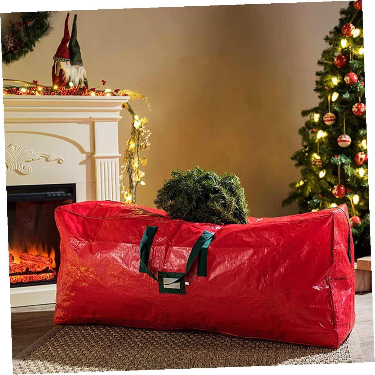 Ciieeo Christmas Tree Storage Bag Large Xmas Tree Container Waterproof Dustproof Red Pouch 165x38x76 Cm Heavy Duty Organizer for Indoor and Outdoor Use