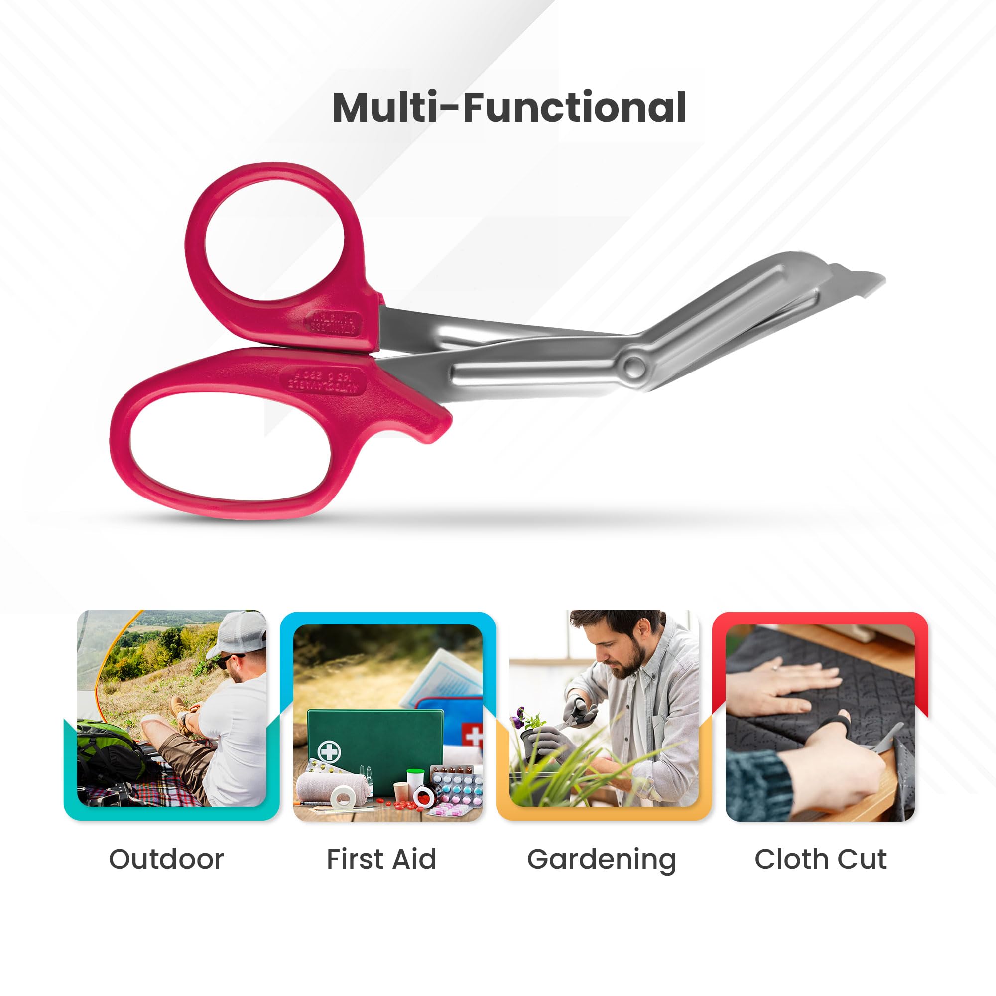Utility Bandage Tuff Cut Scissor irst Aid Nurse Paramedic Emergency EMT Nursing Scissor Students Trauma Shears 5.5" & 7.5" Pack of 2 (Red - Image 2