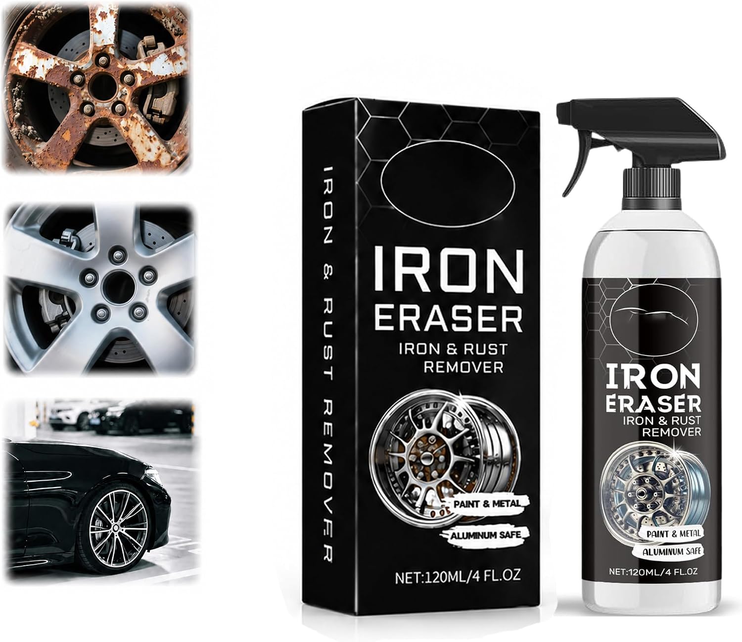 120ml Fast Iron and Rust Remover Spray for Cars, Wheels, Paint and Metal