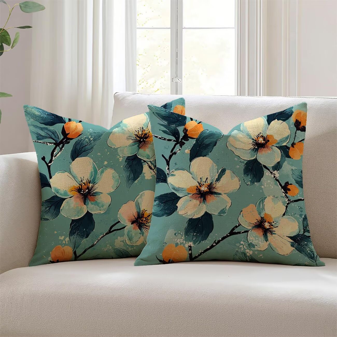 Housses de coussin imperméables 50x50 cm motif fleur bleue pour salon de jardin