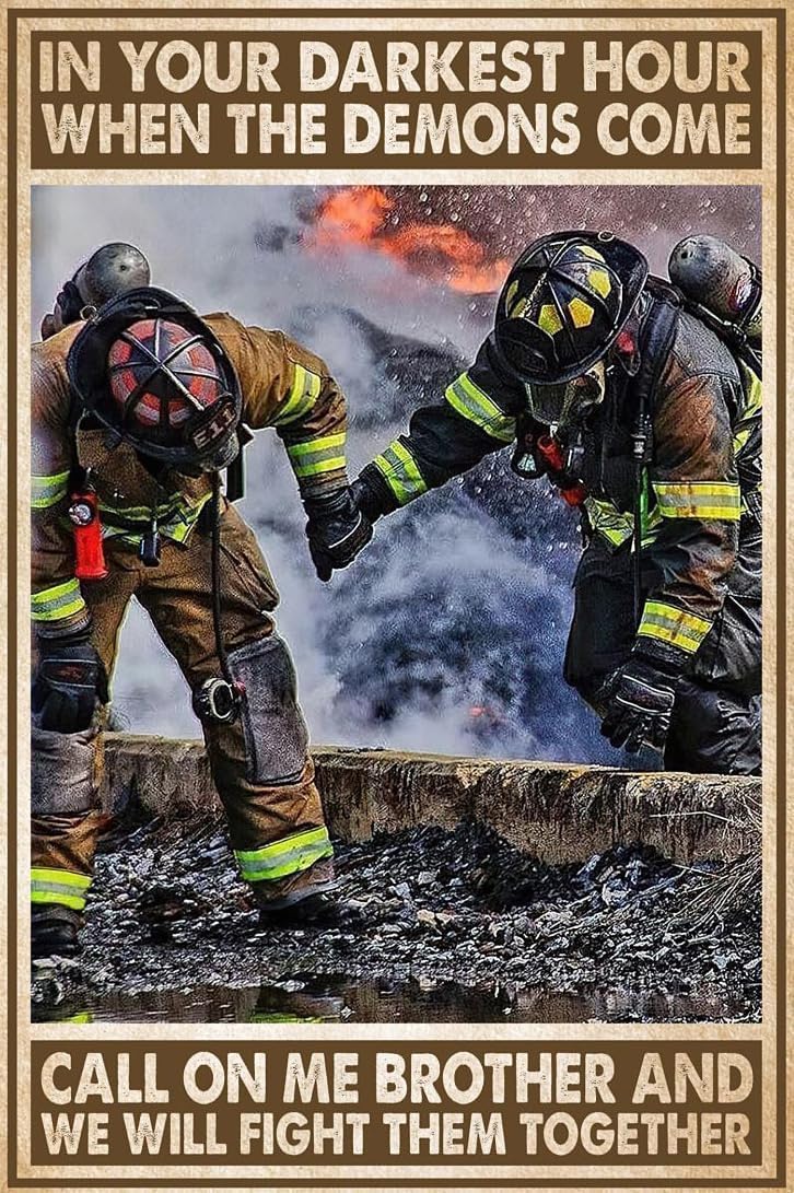 Jigsaw Wooden Puzzles 1000 Pieces Partysigne Firefighter in Your Darkest Hour When The Demons Come Call on me Brother and we Will Fight Them Together Poster Decorations Gift