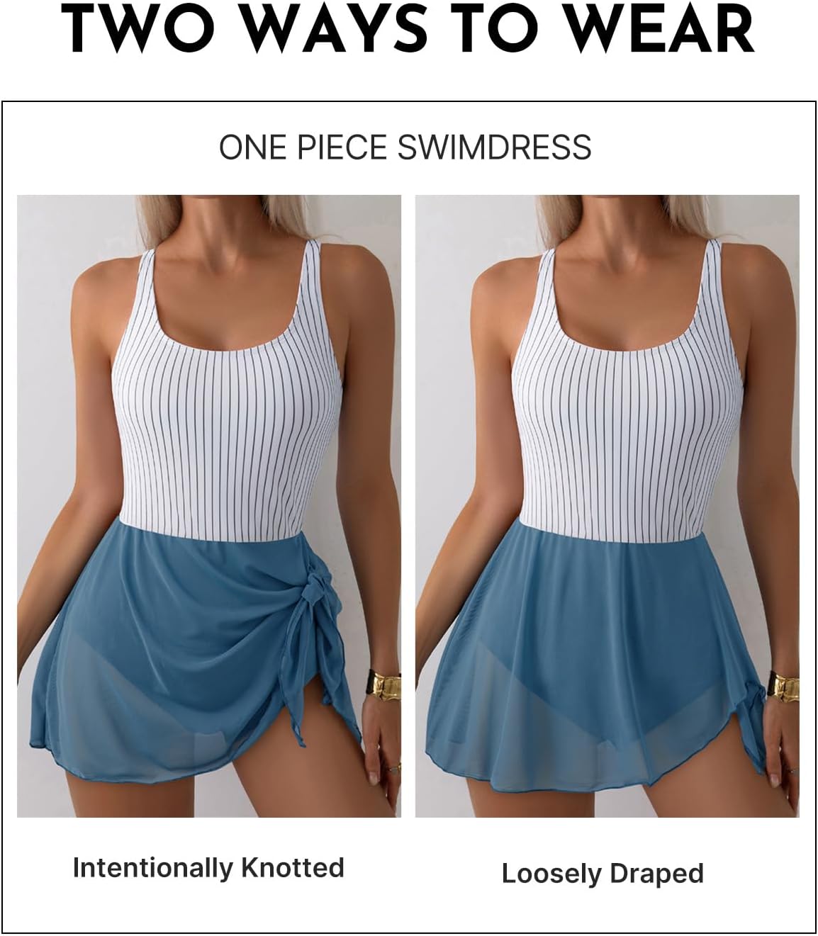 Aleumdr One Piece Swimdress Swimsuit for Women Tummy Control with Mesh Skirt Tie Knot Swim Dresses Bathing Suit - Image 5