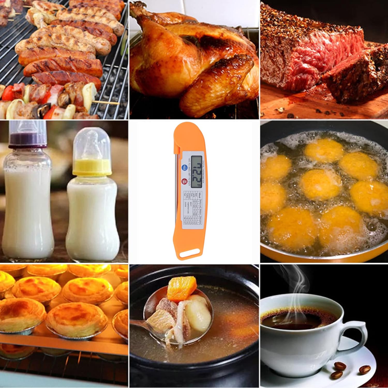 review Intelligent Thermometer, Waterproof Straightaway Read ABS 304 Stainless Steel Easy To Use Food Thermometer for Meat for Kitchen(Orange)