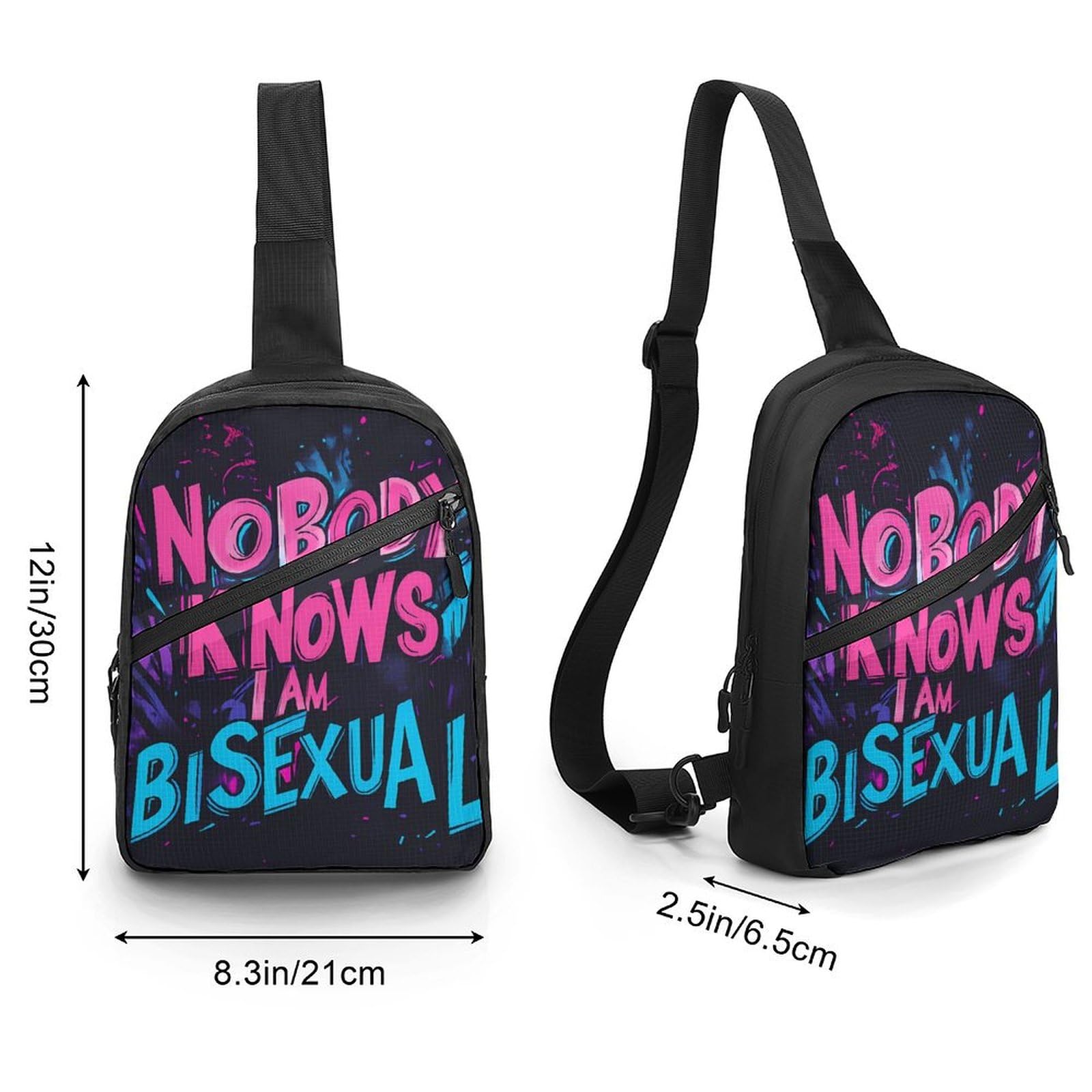 Nobody Knows I Am Bisexual Chest Bag Foldable Crossbody Unisex Pack Travel Hiking Adjustable Shoulder Straps Sling Bags