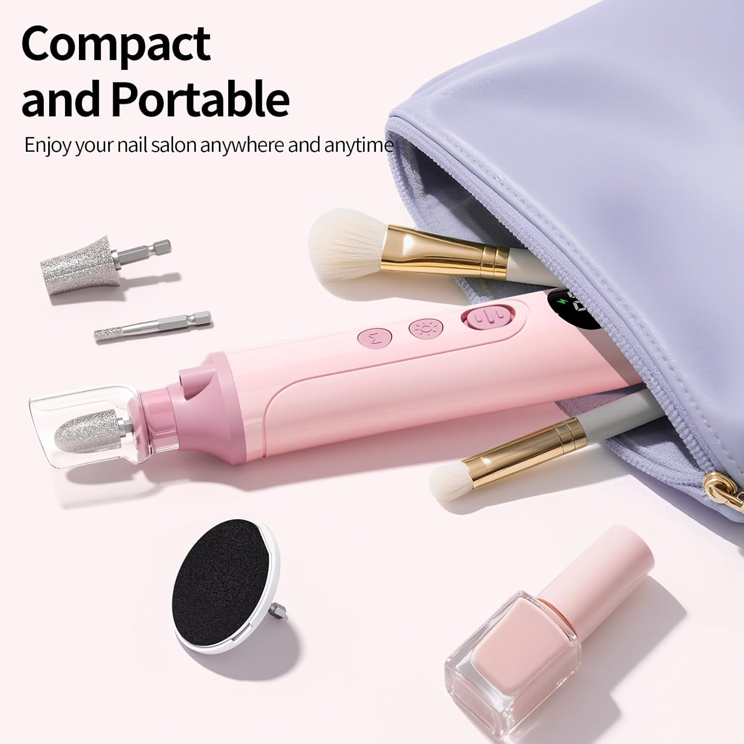 Electric Nail Drill Kit, Nail Filer Electric with LCD & Lamp, Rechargeable Pedicure Tools for Feet, Toenail Grinder for Thick Toenails, Cordless Nail Dremel Tools for Women & Men - Image 9