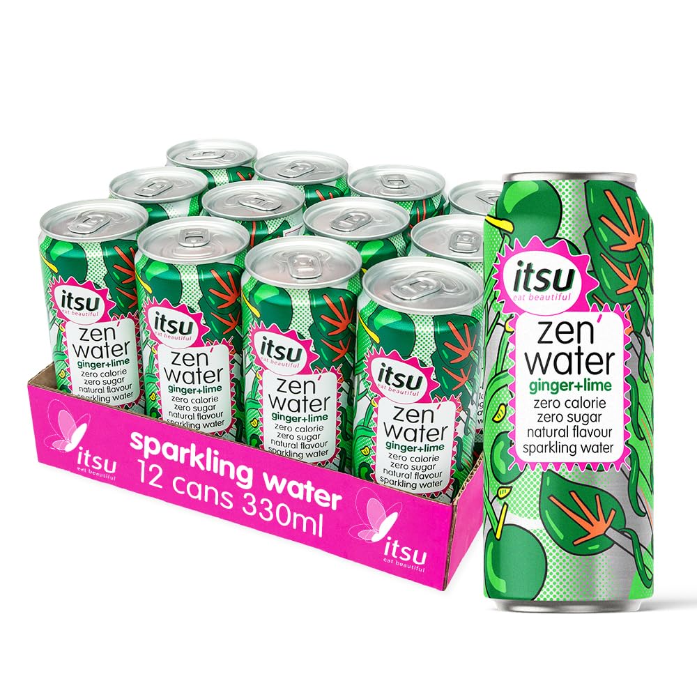 itsu Ginger + Lime Zen Water | Naturally Flavoured Sparkling Water 330ml (Pack of 12) | Zero Calories, Zero Sugar| 12 x 330ml Pack