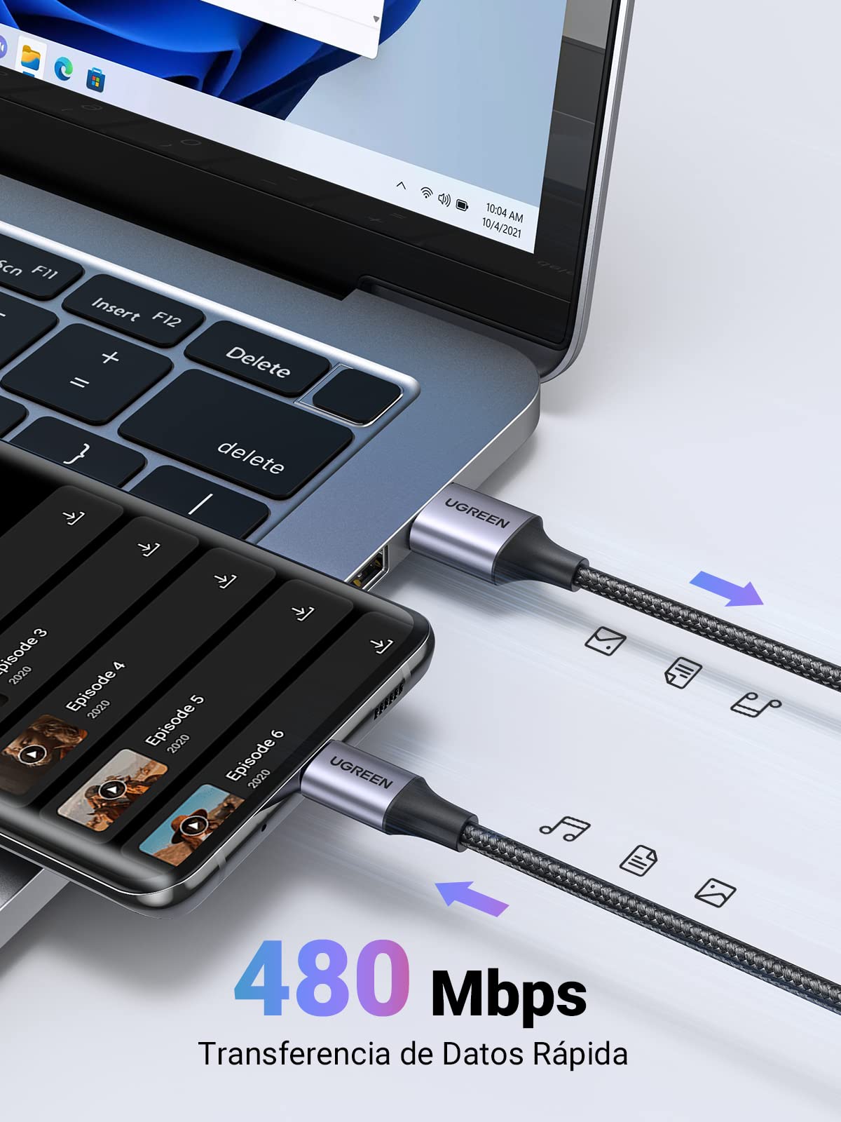 UGREEN Cable USB C Carga Rápida 3A QC3.0 480Mbps Cable Cargador USB Tipo C Trenzado Nylon Compatible con iPhone 17 16 15 Pro Max Plus Galaxy S25 S24 A56 A16 Xiaomi Note 15 14 Pixel 10 9 iPad (0.5M)