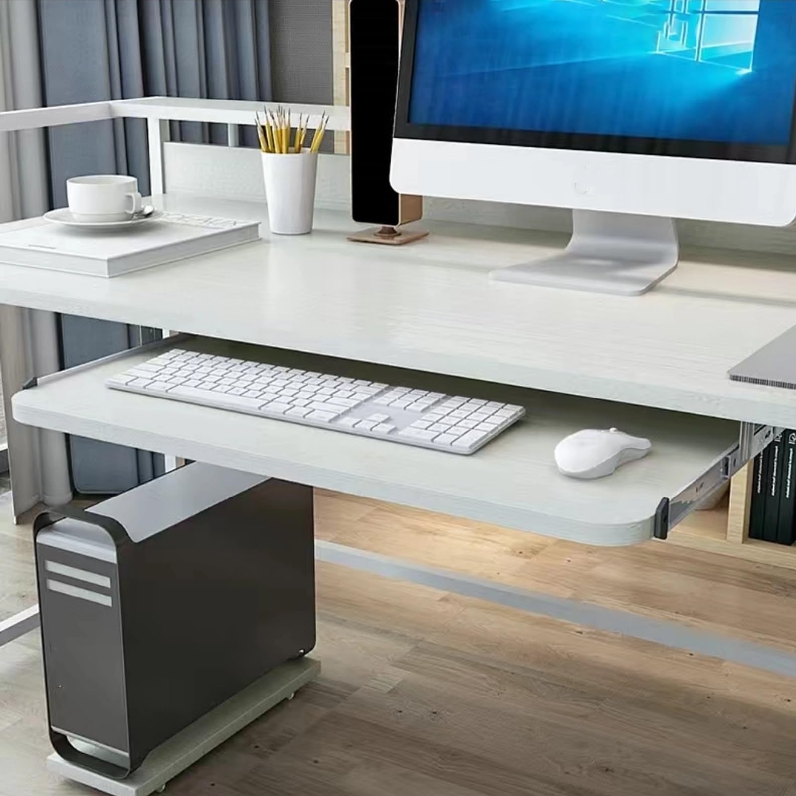 CVJdfhRE desk extender， Sliding Keyboard Support Under Desk Ergonomic Computer Tray with Rounded Corner for Office(Blanc,54cm)