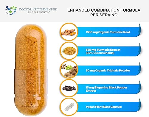 Miniatura 4 de Turmeric Curcumin - Cápsulas de suplemento de cúrcuma 2250mgd 95 curcuminoides con extracto de pimienta negra bioperina apta para veganos cápsulas