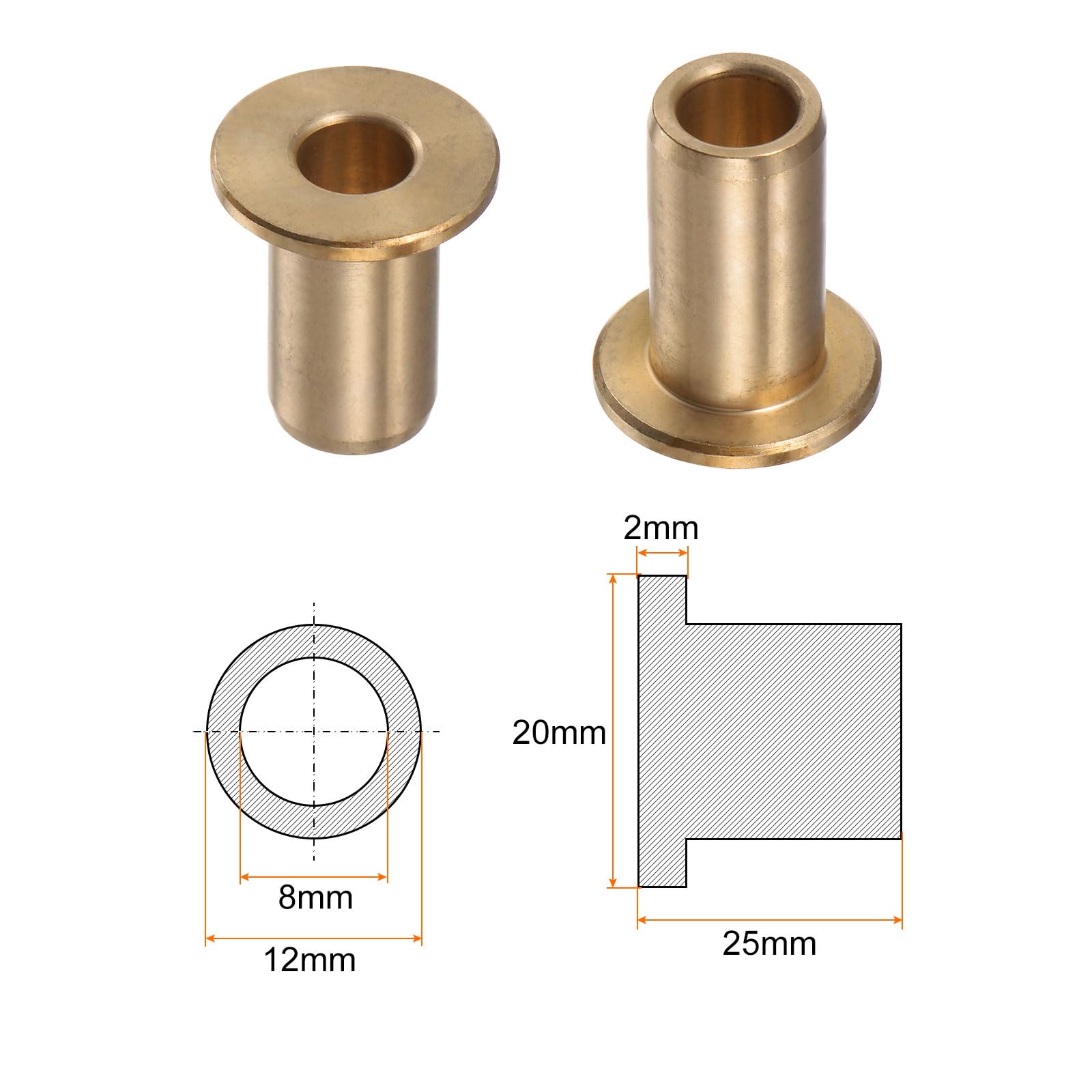 Douille à Bride Autolubrifiante En Bronze - 12mm Alésage, 18mm Extérieur, Pour équipements Industriels - 8