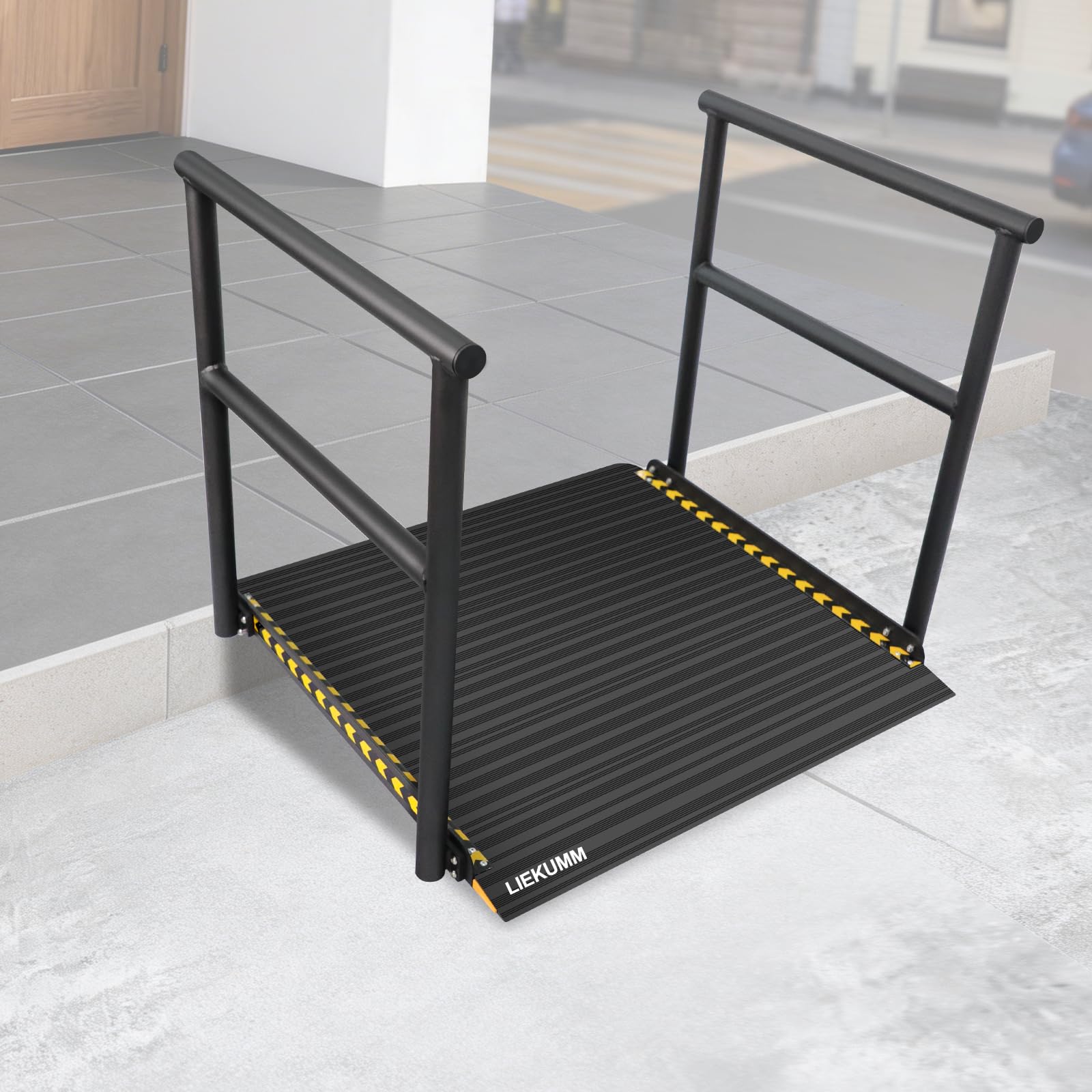 LIEKUMM 91cm Rampas para Silla de Ruedas con Barandillas, ALU Antidesliz | Carga máxima 300 kg, Antioxidante Ancha Estable, Adecuada para sillas de ruedas, andadores, 1 a 2 escalones y umbrales negro
