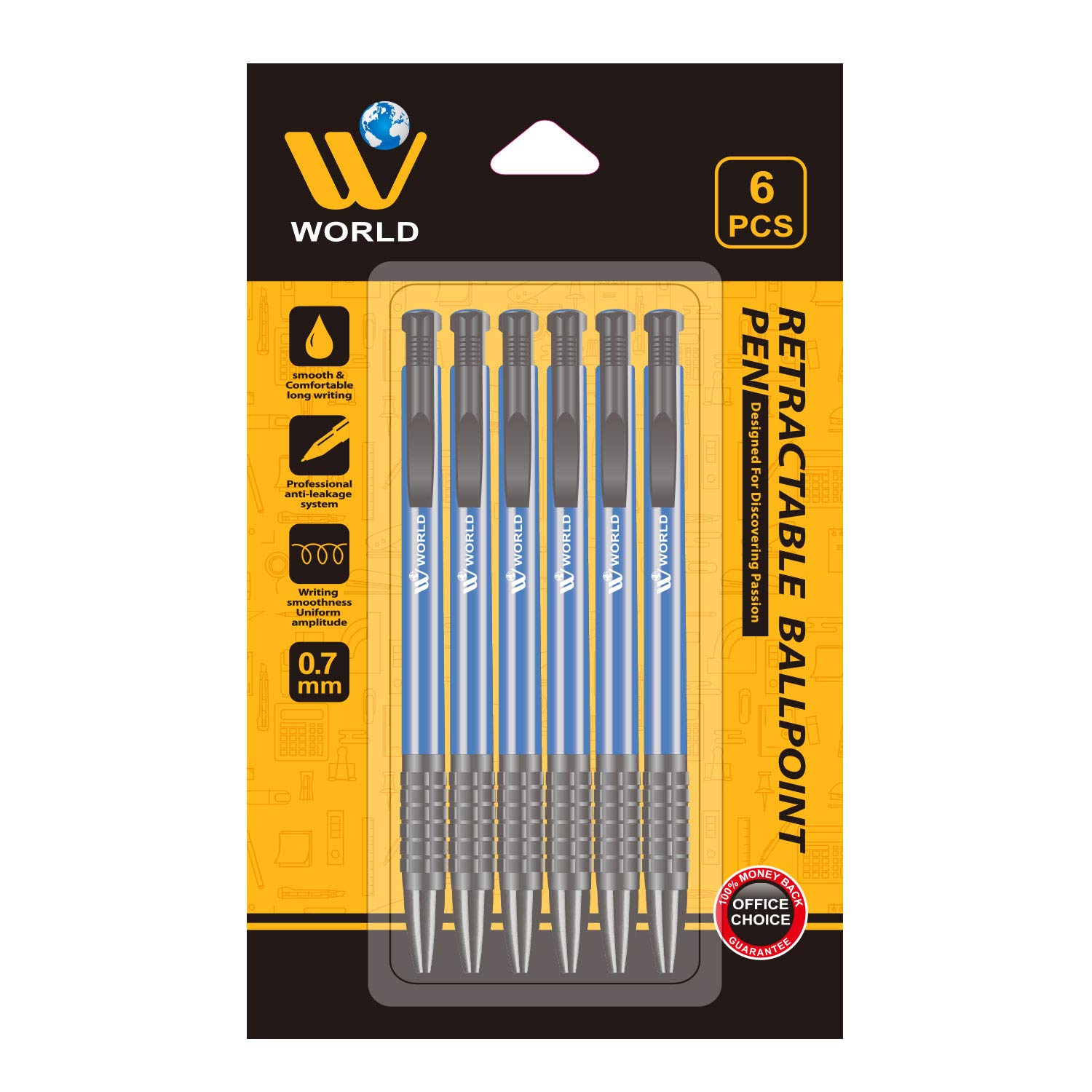 WBM LLC Retractable Ball Point Blue, 6 Per Card