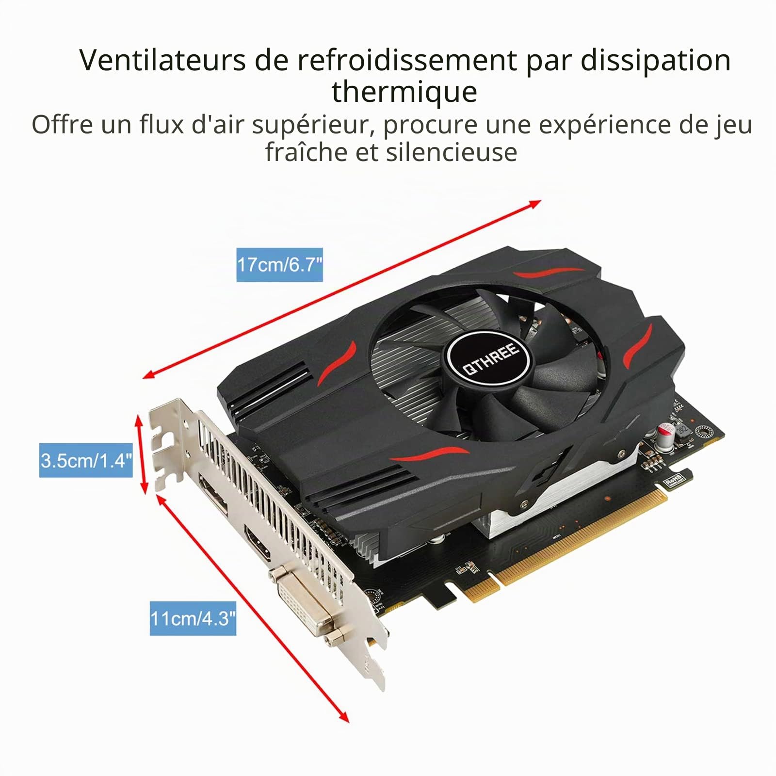 QTHREE Radeon RX 550 Carte Graphique, 4GB GDDR5 128-bit, DVI-D, HDMI, DisplayPort, PCI Express x8, Gaming Carte Video PC, DirectX 12, Computer GPU