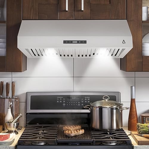 Miniatura 4 de Campana extractora de 30 pulgadas, montaje en pared con 400 CFM, campana extractora de acero inoxidable con control táctil, ventilador de escape de