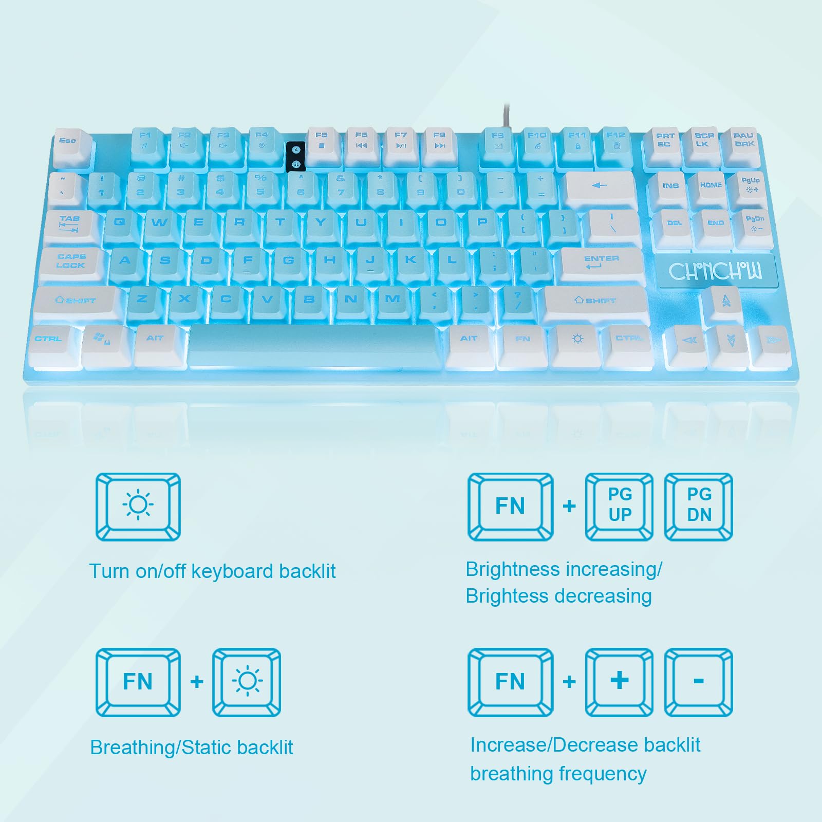 Teclado y mouse azules, 87 teclas TKL USB con cable LED retroiluminado | Ratón RGB de 800-3200 DPI, combo de mouse y teclado azul para PS4, PS5, PC, laptop, Mac