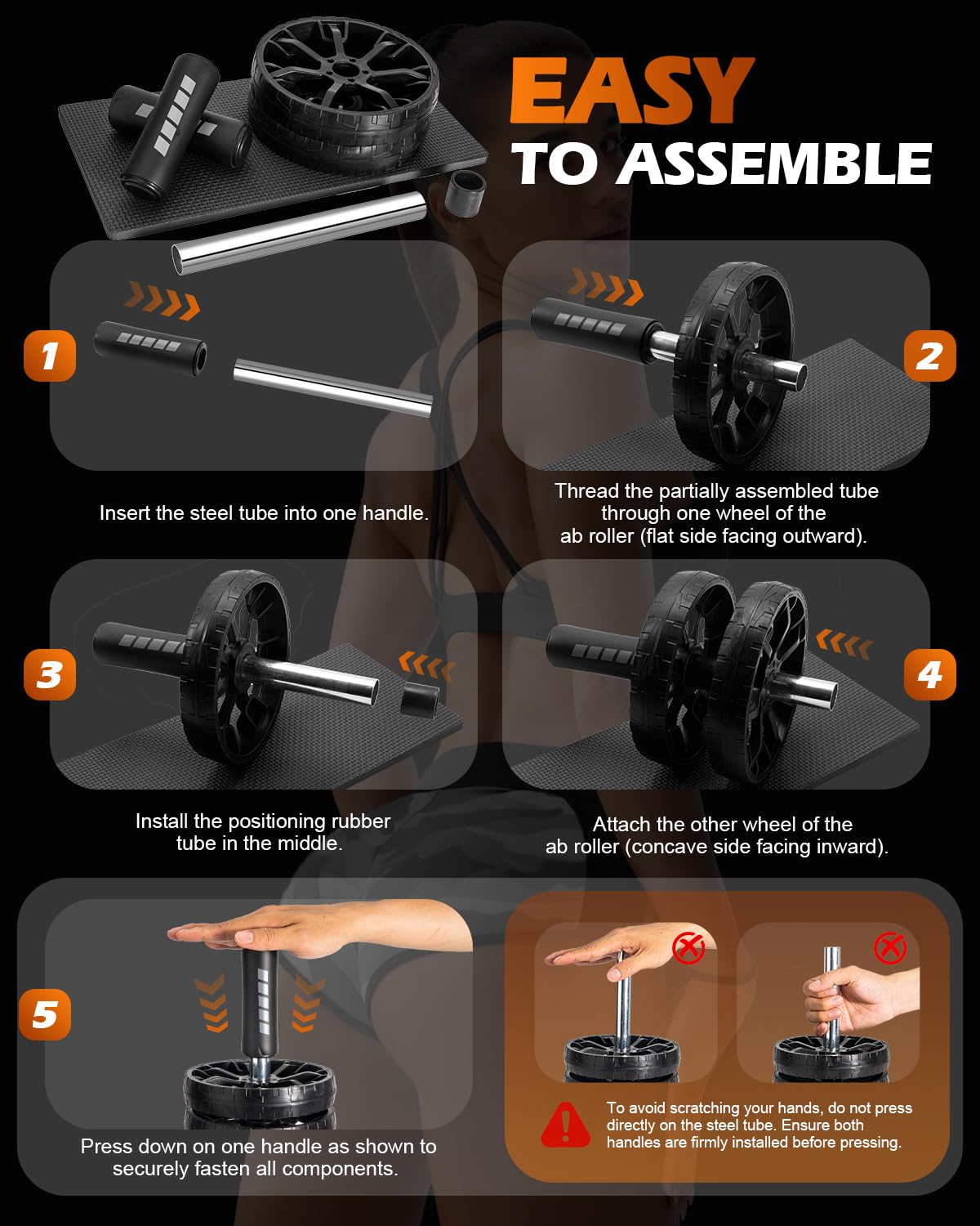 Rueda de abdominales mejorada, equipo de entrenamiento de núcleo abdominal para gimnasio en casa con rodillera, herramienta de entrenamiento de fuerza de cuerpo completo para hombres y