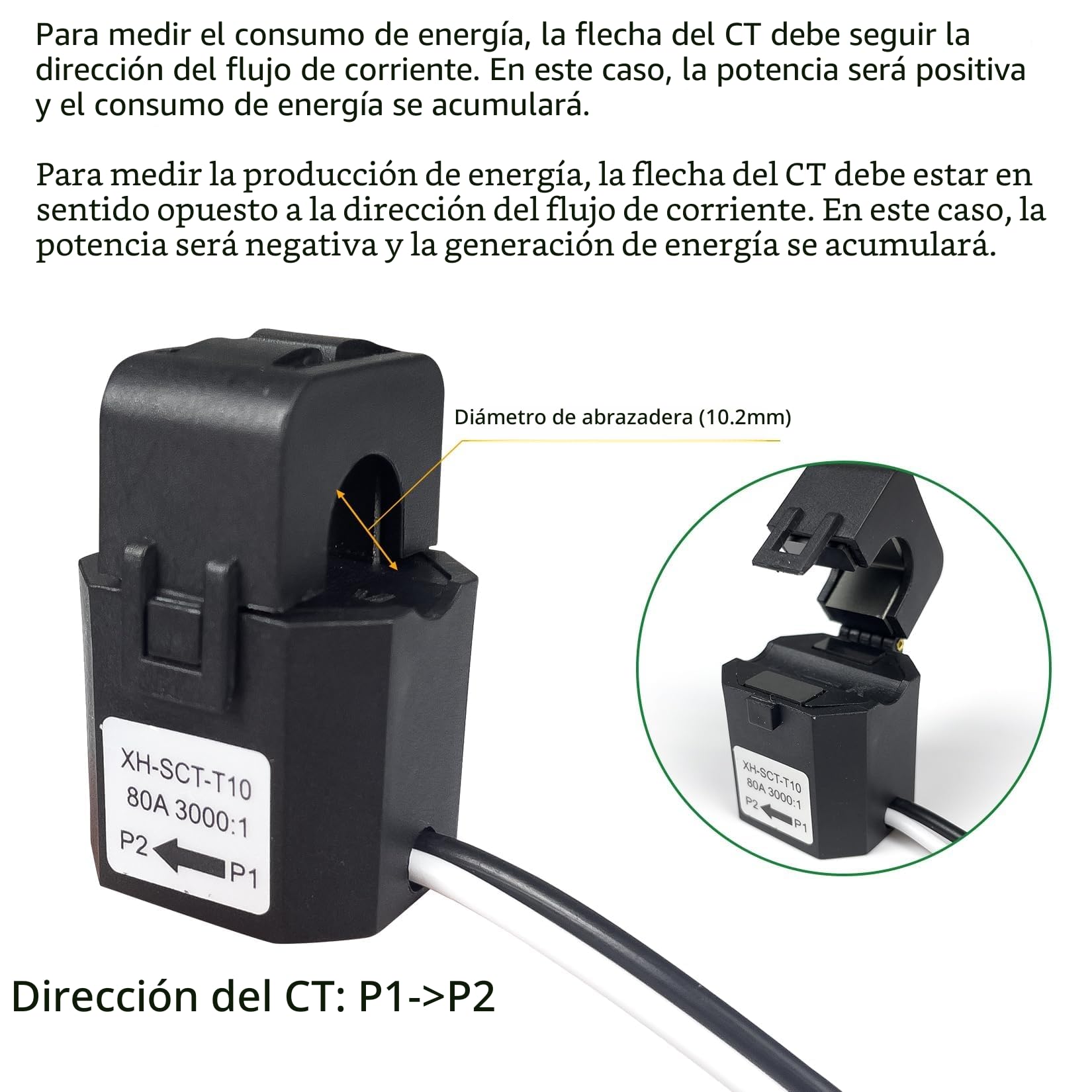 OWON Monitor de energía WiFi bidireccional con 2 pinzas, medidor de energía inteligente de 80A para electricidad monofásica. Medidor de potencia WiFi para monitoreo de electricidad en tiempo real