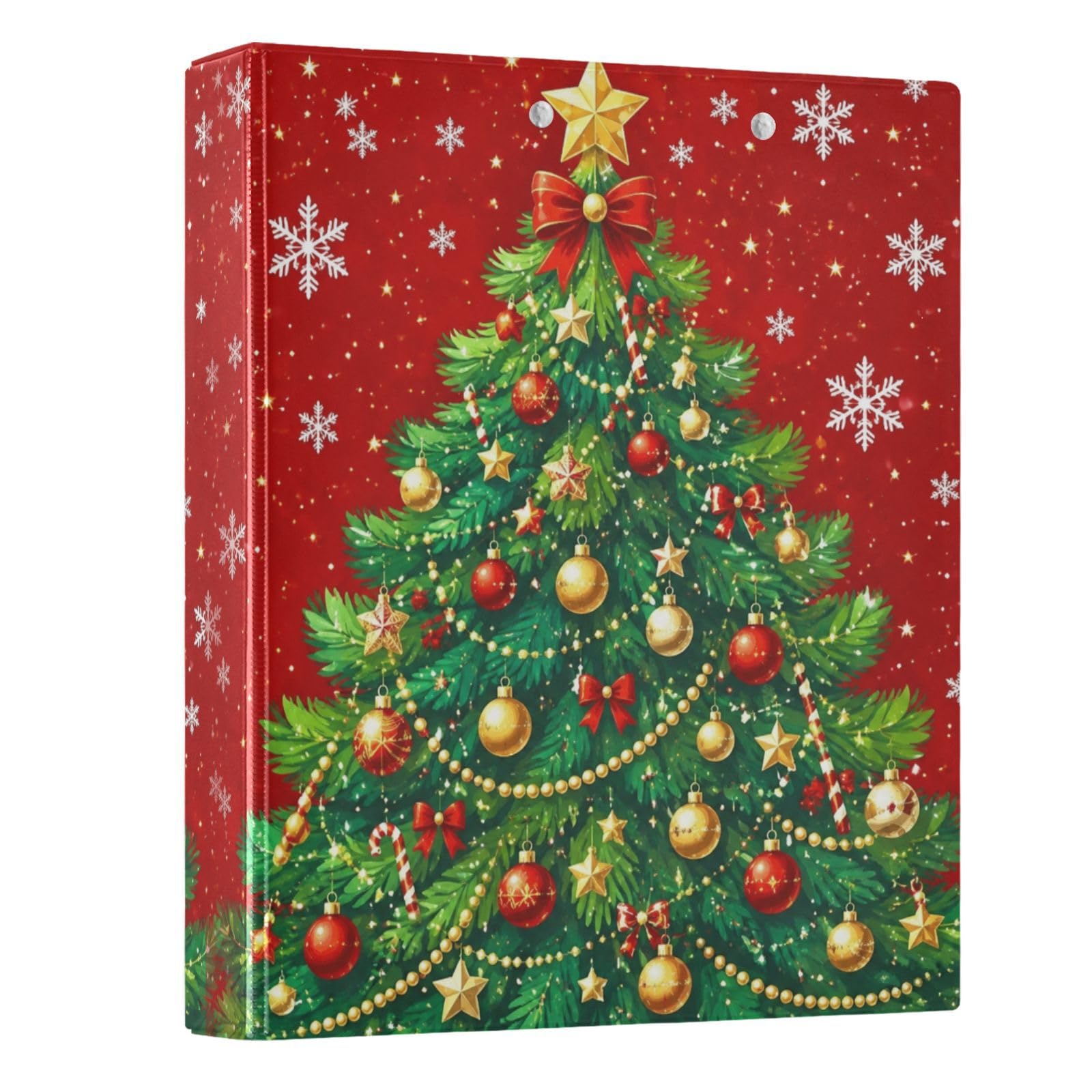 3 Ring Binder Christmas Tree Snowflakes Red 1.5 inch Binders Three Ring Binders with Clipboard Fit 8.5'' x 11'' Paper 3 Interior PVC Clear Pockets for Office Supplies