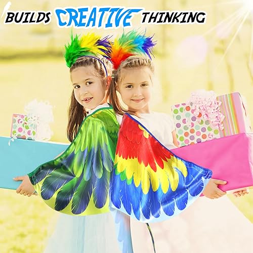 Miniatura 2 de IROLEHOME Disfraz de pájaro, alas de loro, para niños con diademas de pájaro, capa de disfraz de águila para niños y niñas, regalos de fiesta de