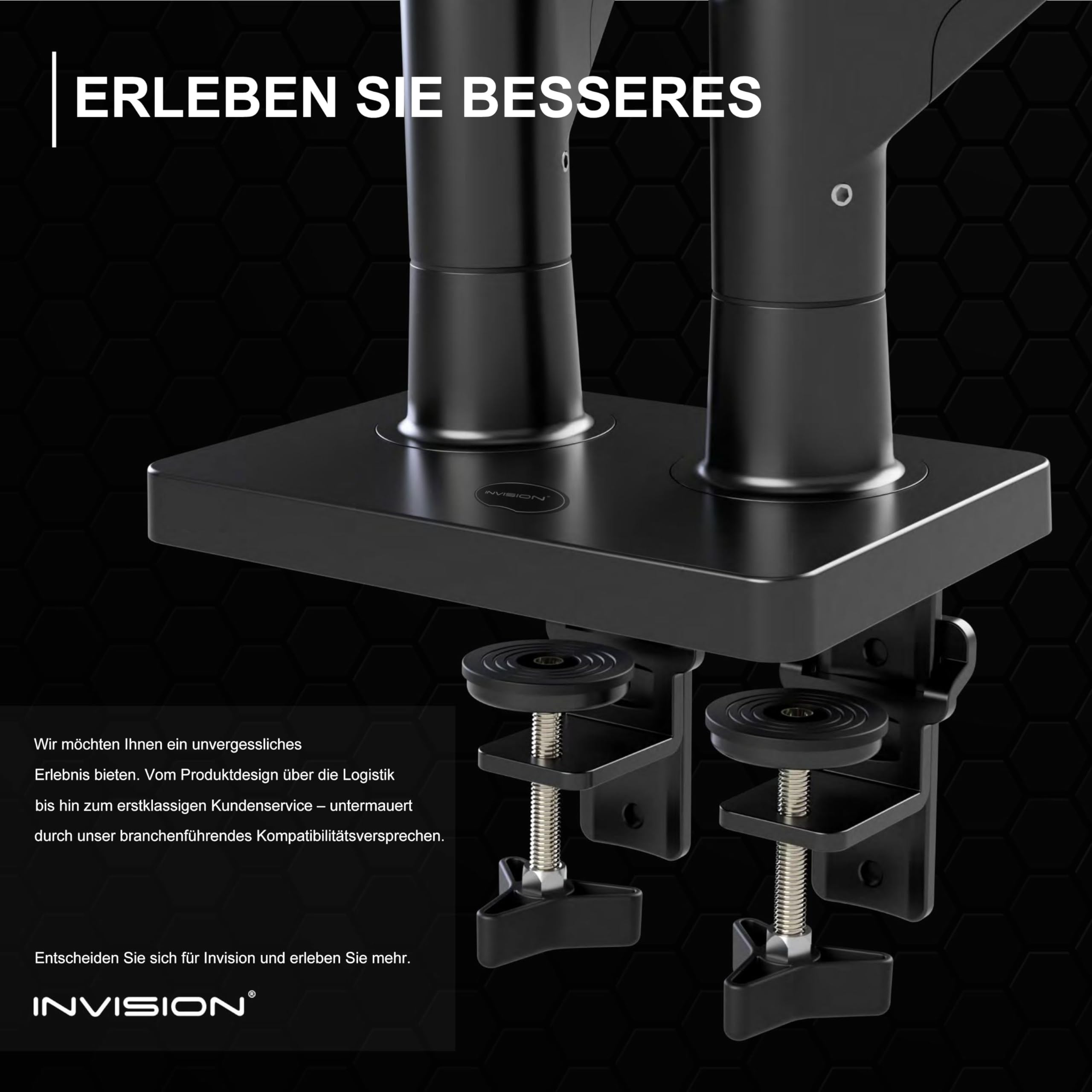 Invision Doppel-Monitorarm für Bildschirme von 24-35 Zoll, ergonomisch, höhenverstellbar (gasunterstützt), neigbar, drehbar und ausziehbar, VESA 75 mm und 100 mm, Gewicht 2 kg bis 15 kg (MX900)