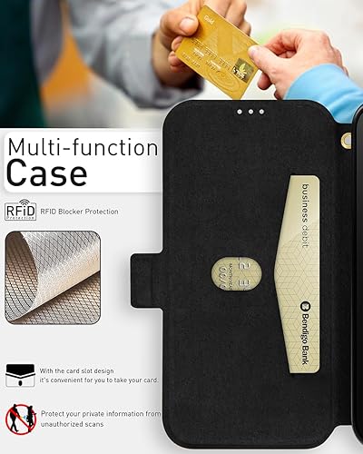 Miniatura 4 de OCASE Funda tipo cartera para iPhone 15 Pro Max, funda delgada de piel sintética, ranuras para tarjetas, bloqueo RFID, soporte, funda de teléfono a