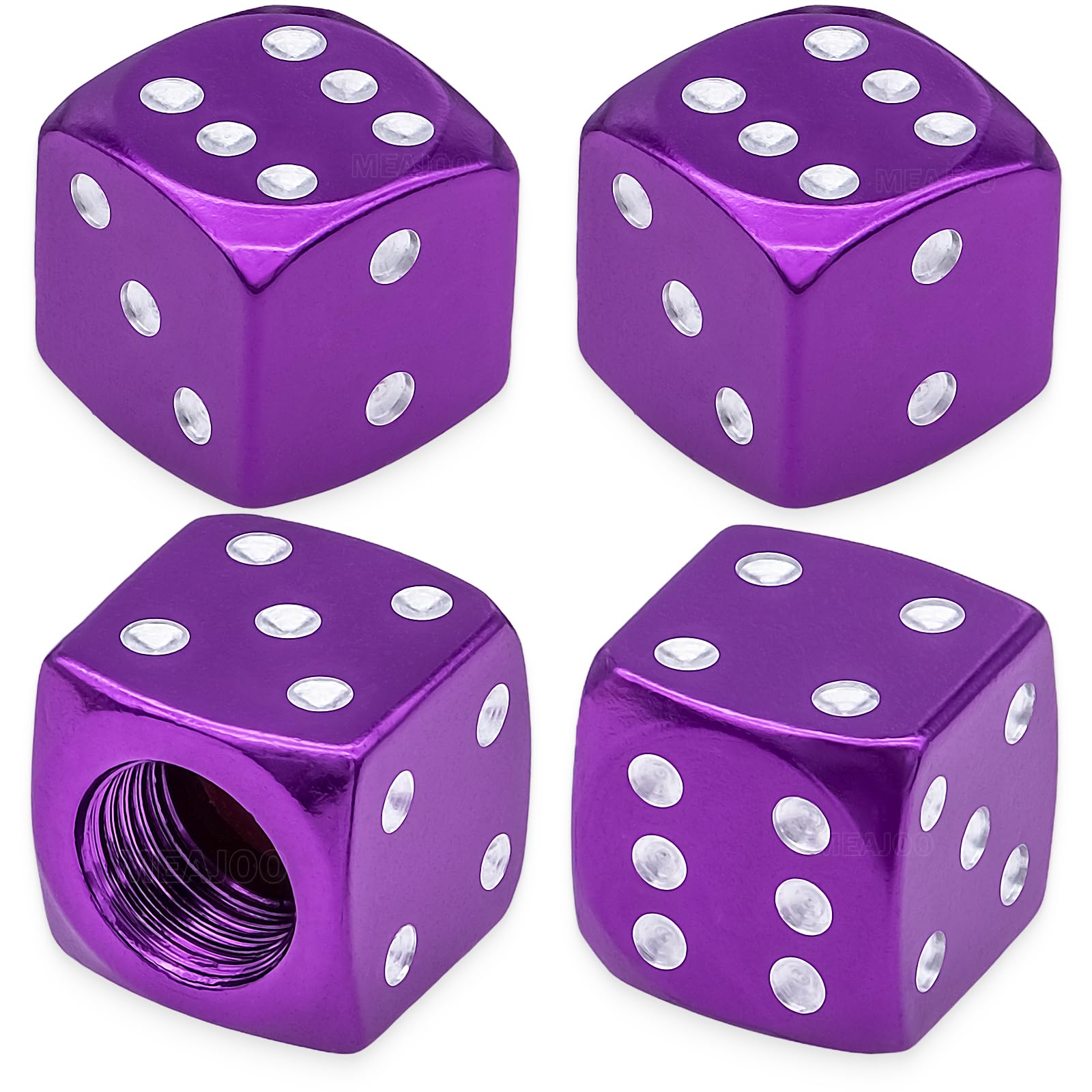 MEAJOO 4PCS Dice Style Tire Valve Stem Caps, with O Rubber Ring, Universal Aluminium Alloy Dustproof Tire Valve Stem Covers for Cars, SUV, Trucks,