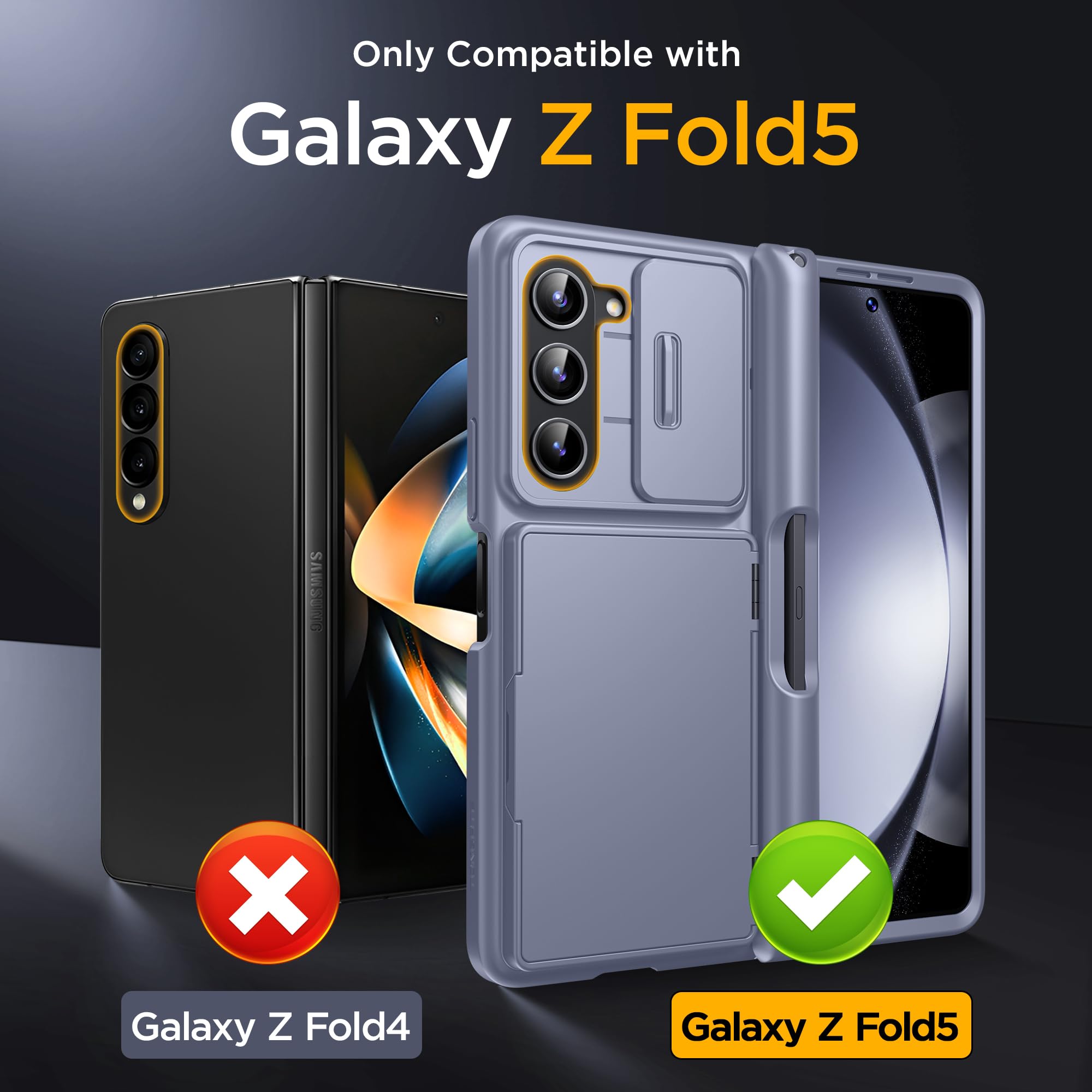 Tongate Funda para Samsung Galaxy Z Fold 5 con Soporte para bolígrafo S, Tarjetero y protección de bisagra, Cubierta Deslizante integrada para cámara y Protector de Pantalla (Azul Ciy)