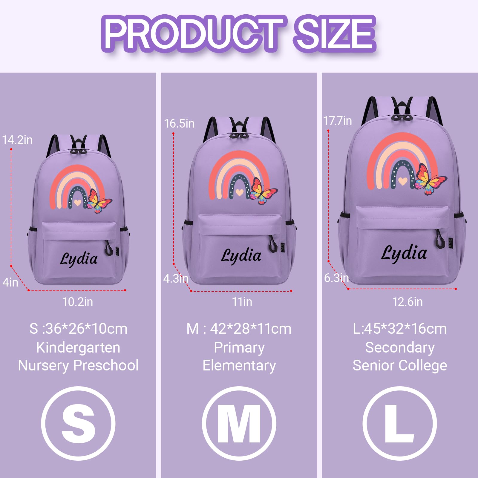 Generisch Zaini personalizzati per bambini, zaino personalizzato per bambini con nome e motivo, zaino impermeabile per scuola materna/elementare/giovani, zaino per ragazze e ragazzi S/M/L