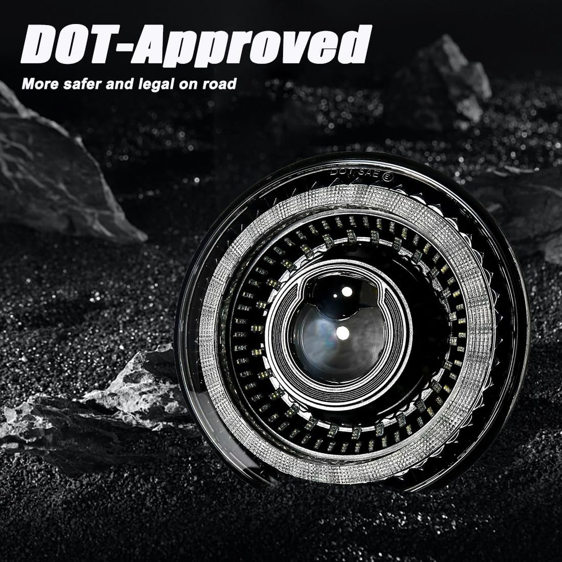 Gradient Start-up Halo Round 7inch Led Headlights Compatible with Jeep Wrangler JK JKU TJ LJ Chevy Ford GMC Dodge Mazda Nissan Mack VW etc H6024 Hi/Low Sealed Beam with DRL Turn Signal